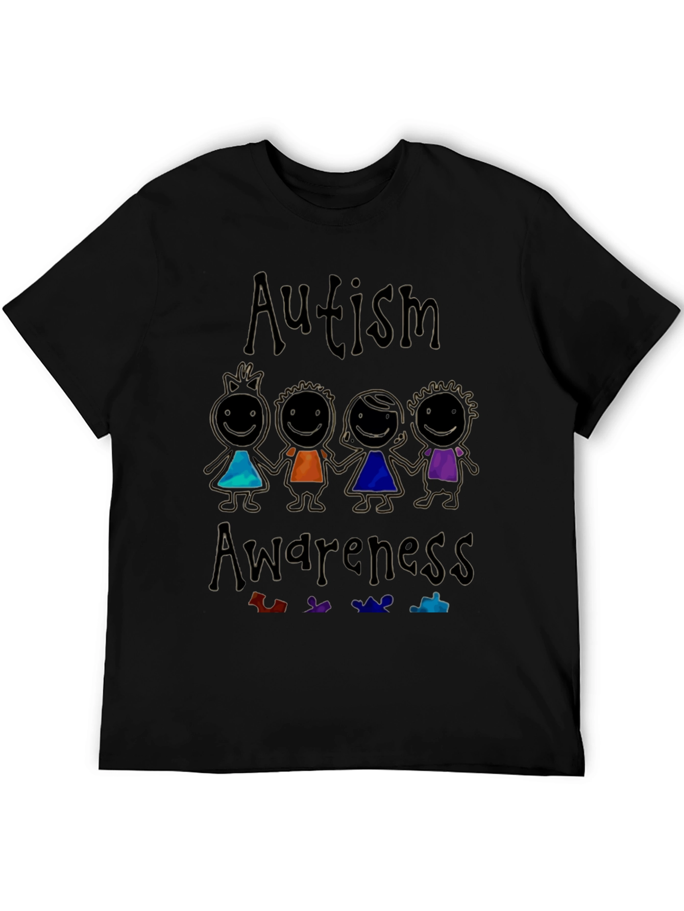 Autism Awareness Graphic Tee - Black Cotton Shirt