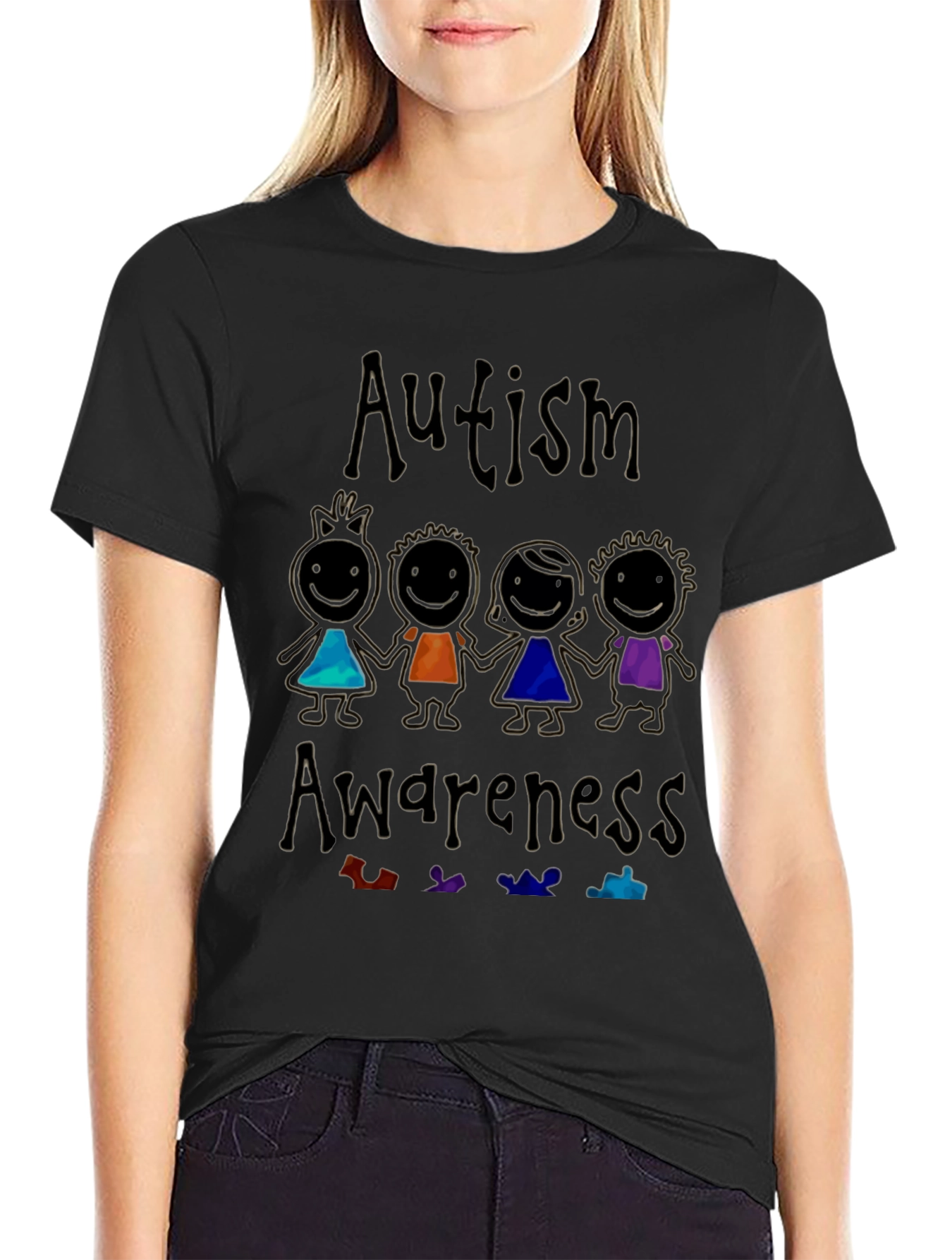 Autism Awareness Graphic Tee - Black Cotton Shirt