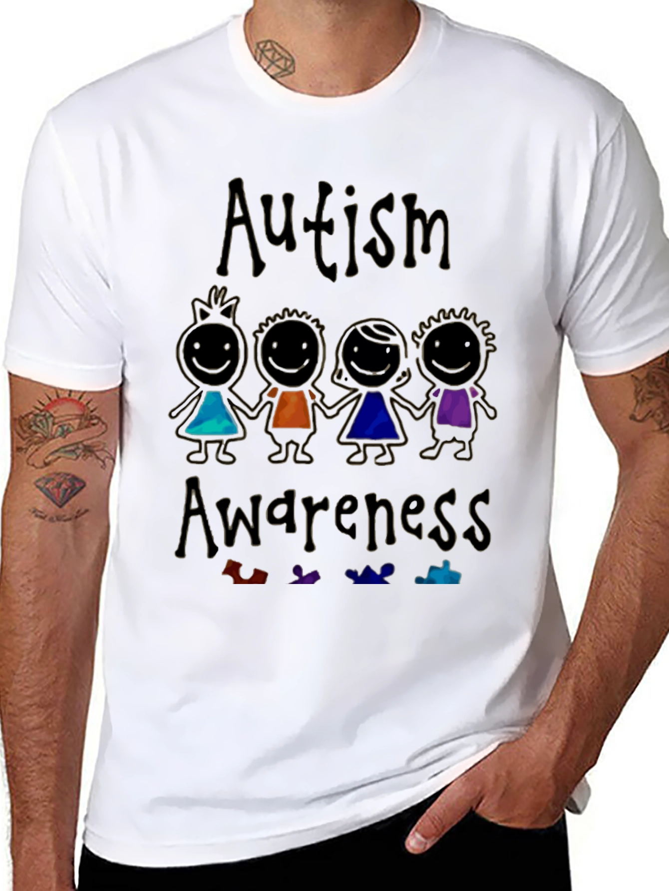Autism Awareness Graphic Tee - Black Cotton Shirt