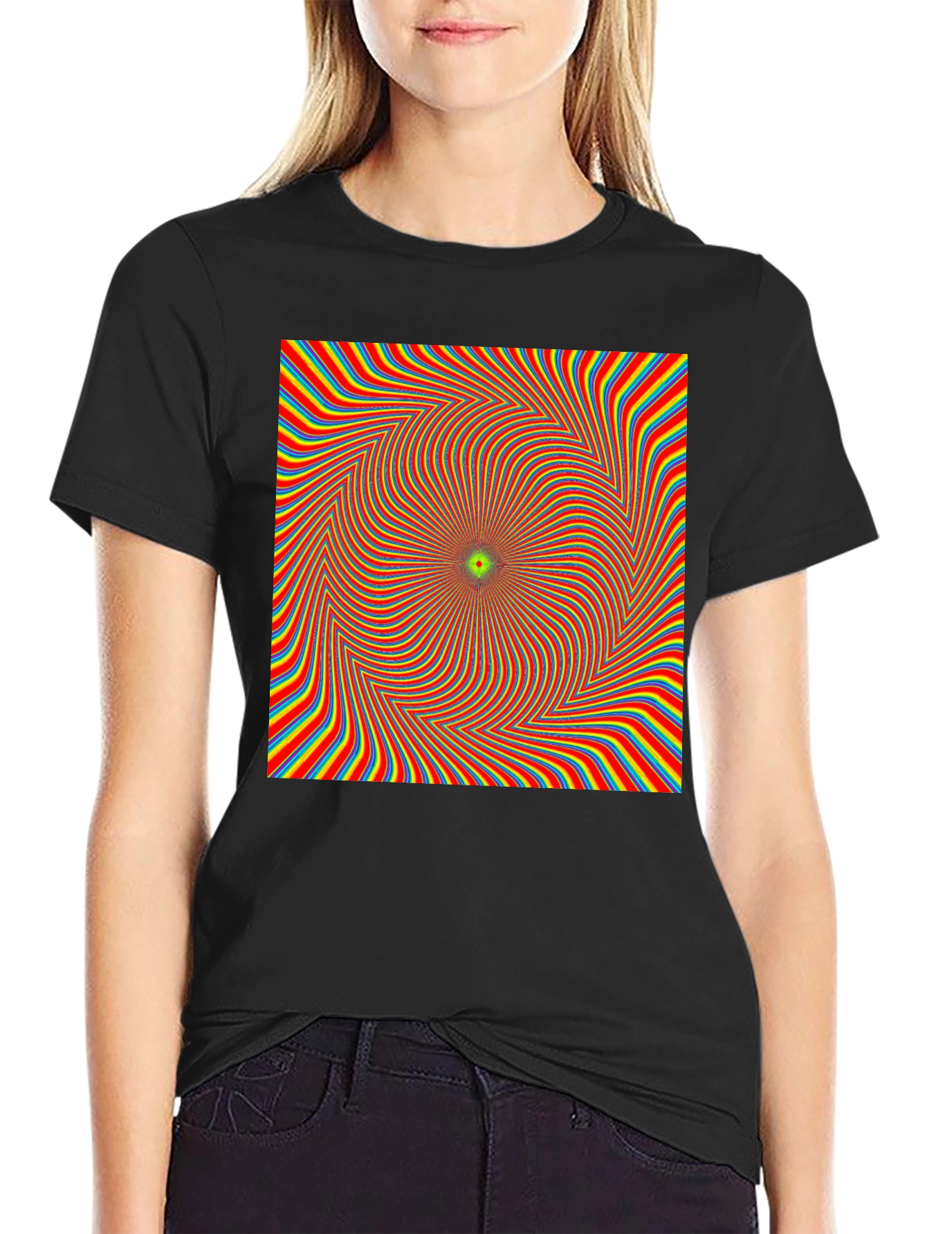 Optical Illusion T-Shirt - Black Crew Neck Tee