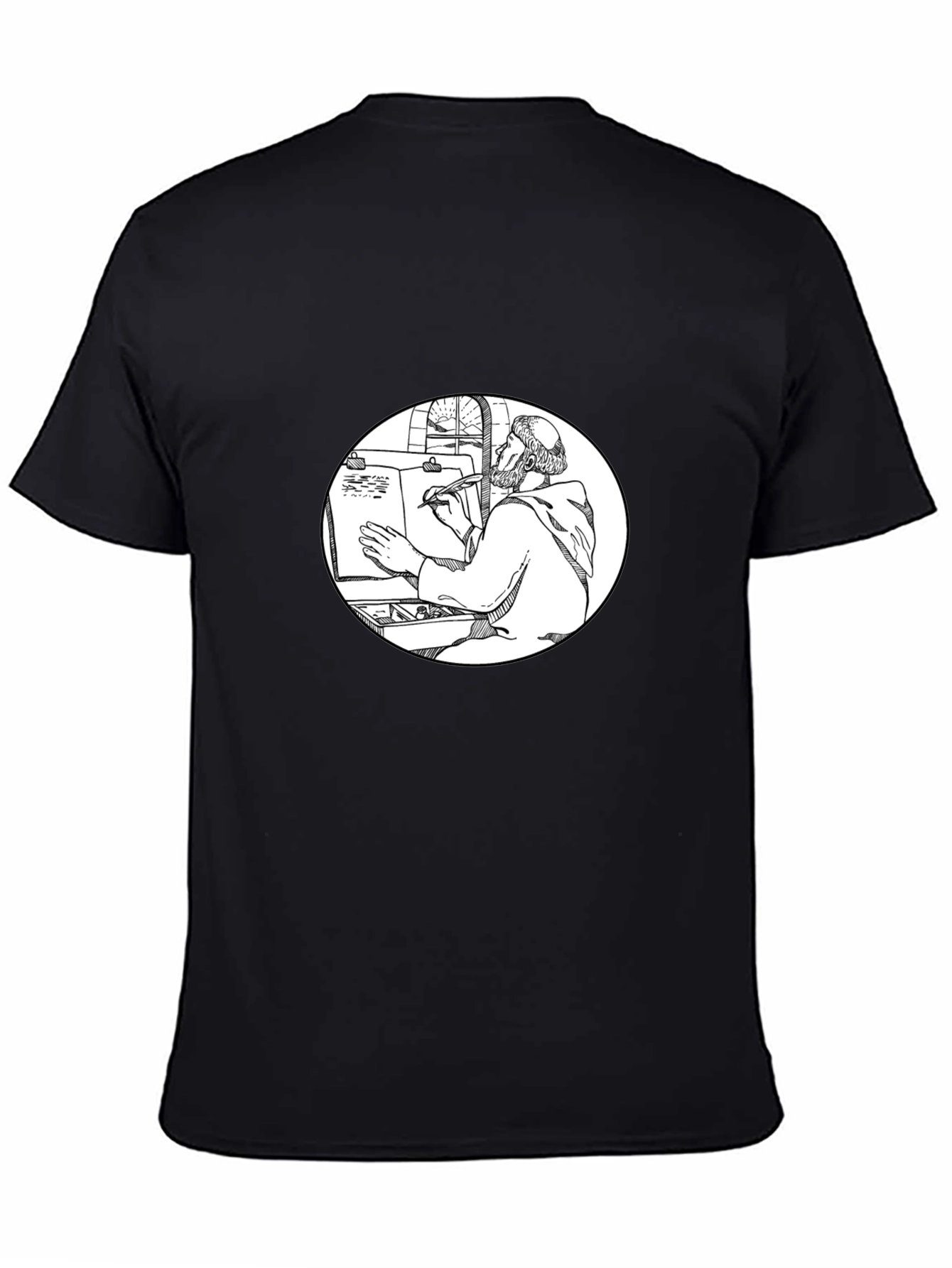 Monk Writer Graphic Tee - Unique Black T-Shirt