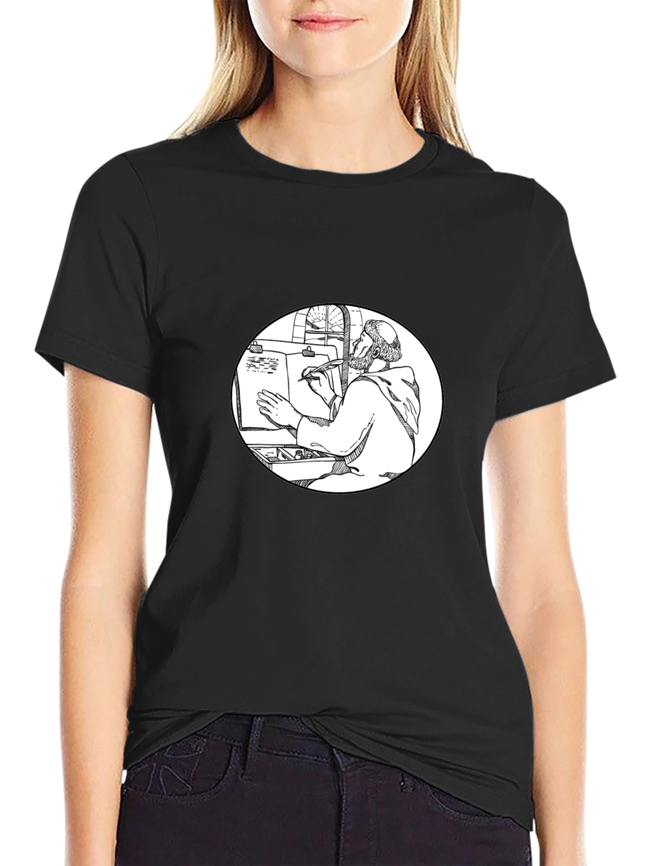 Monk Writer Graphic Tee - Unique Black T-Shirt