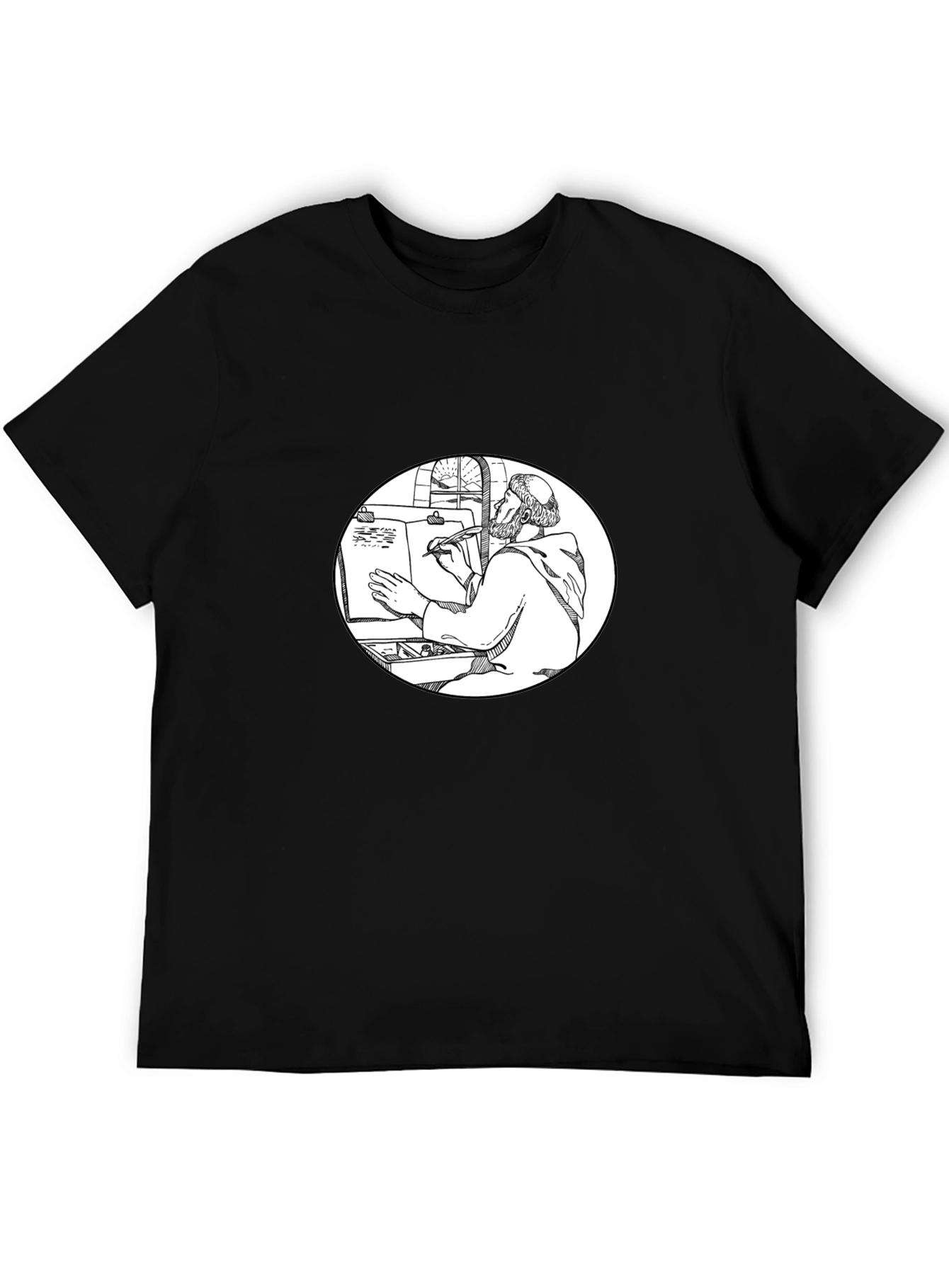 Monk Writer Graphic Tee - Unique Black T-Shirt