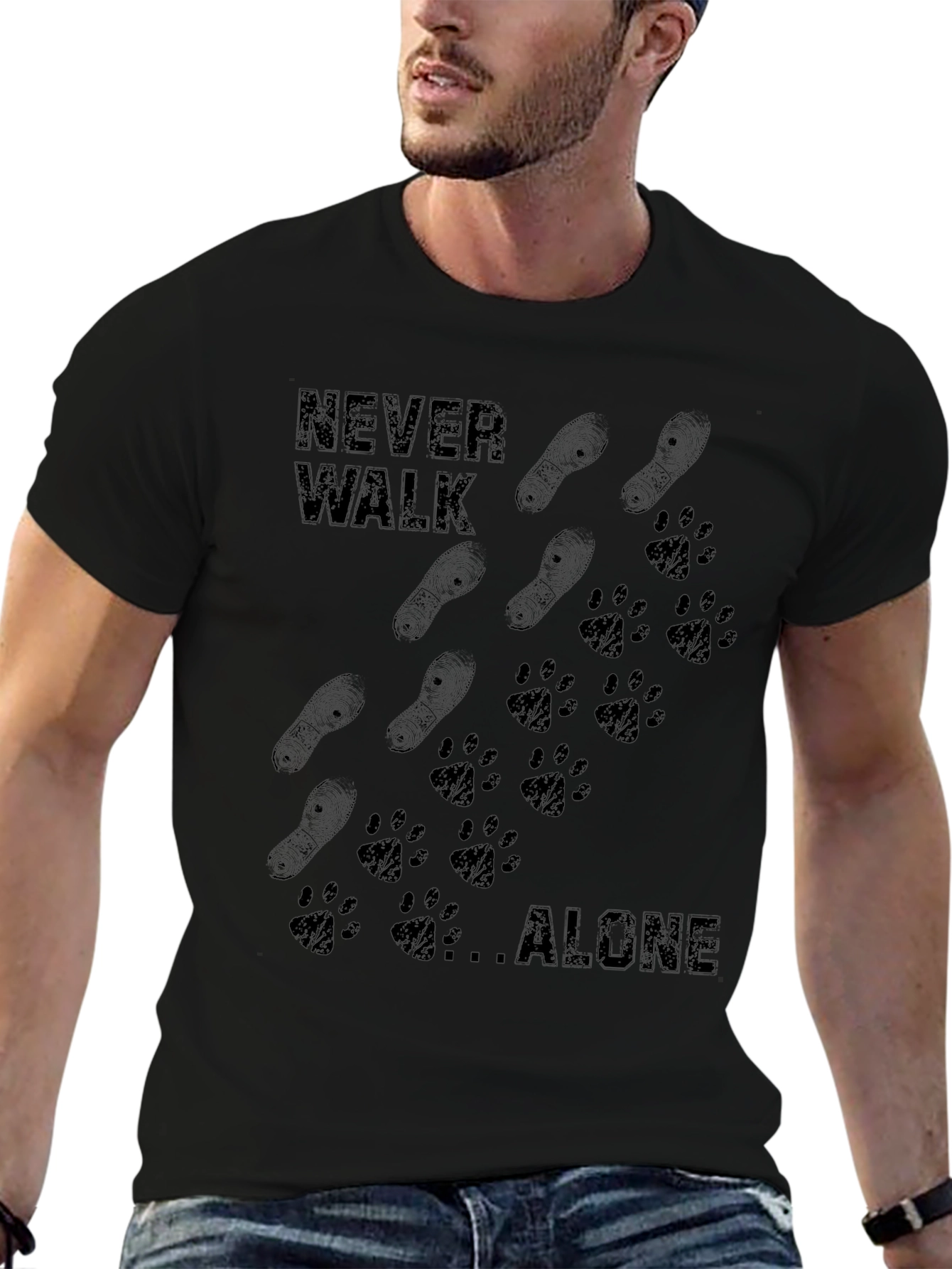 Never Walk Alone Graphic Tee - Mens Black T-Shirt