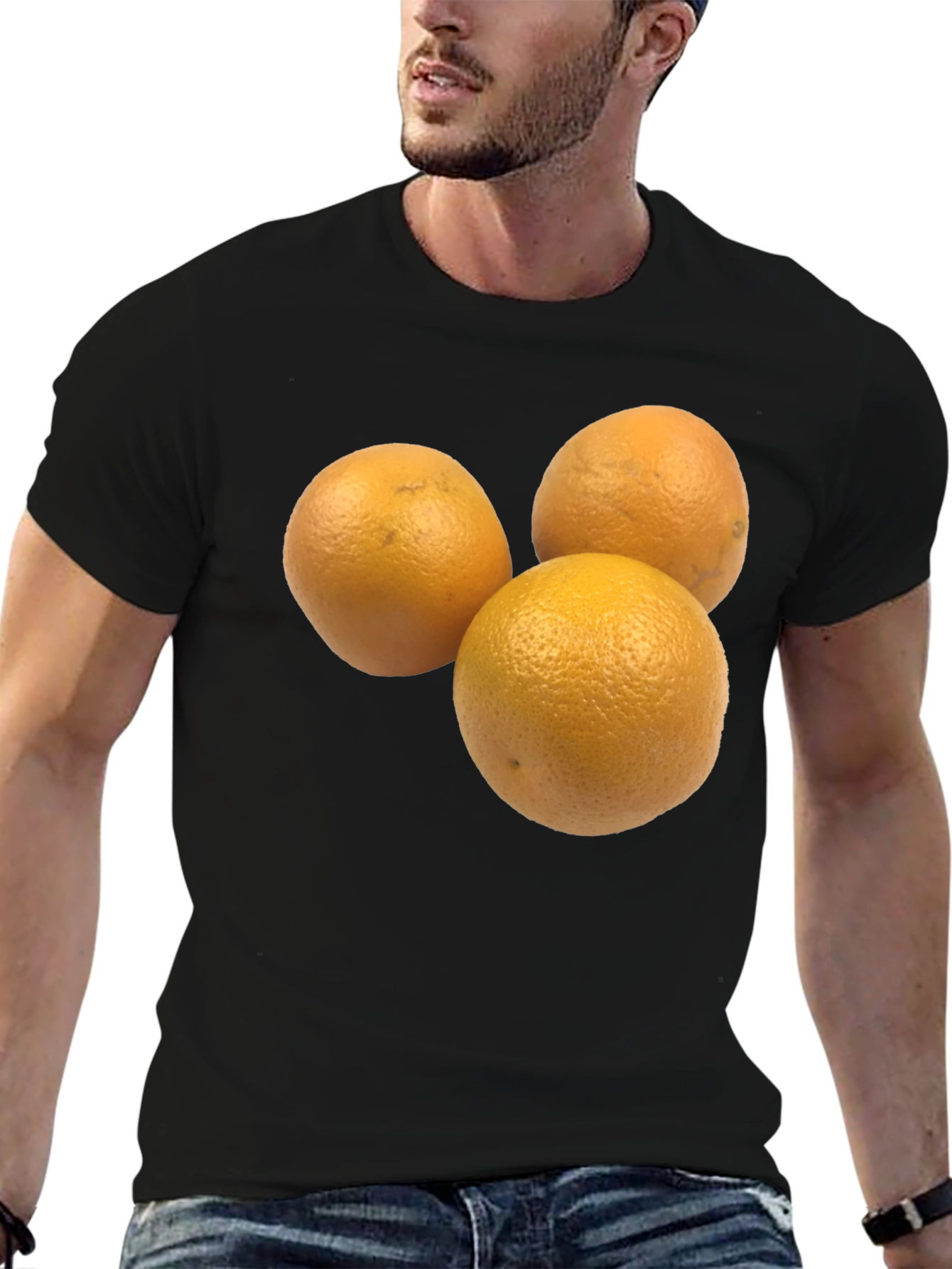 Three Orange Graphic Black T-Shirt