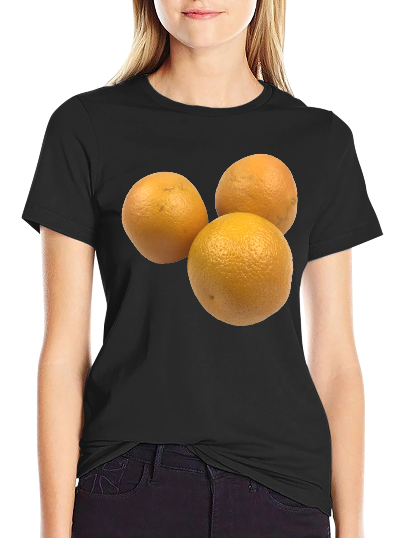 Three Orange Graphic Black T-Shirt