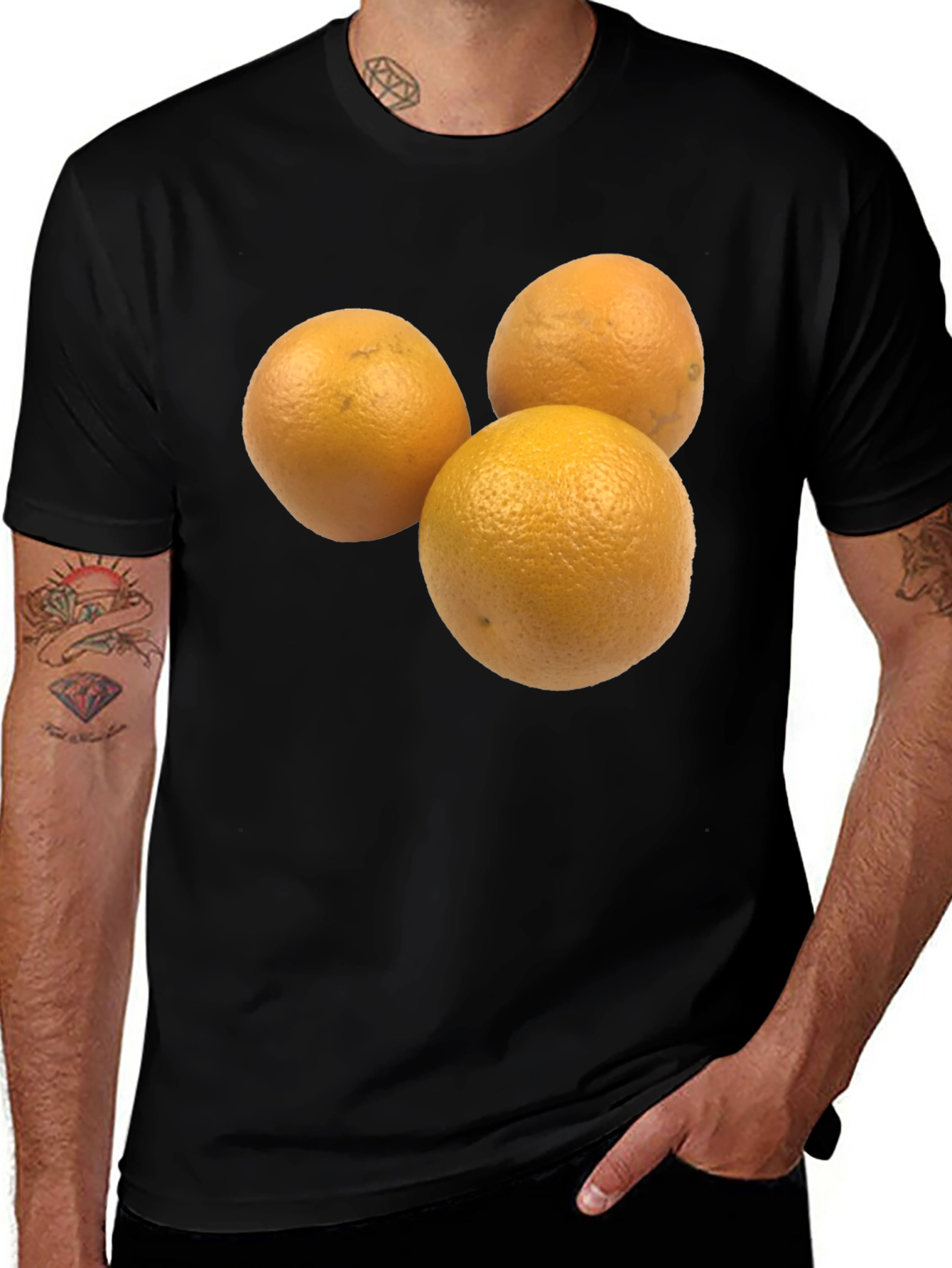 Three Orange Graphic Black T-Shirt