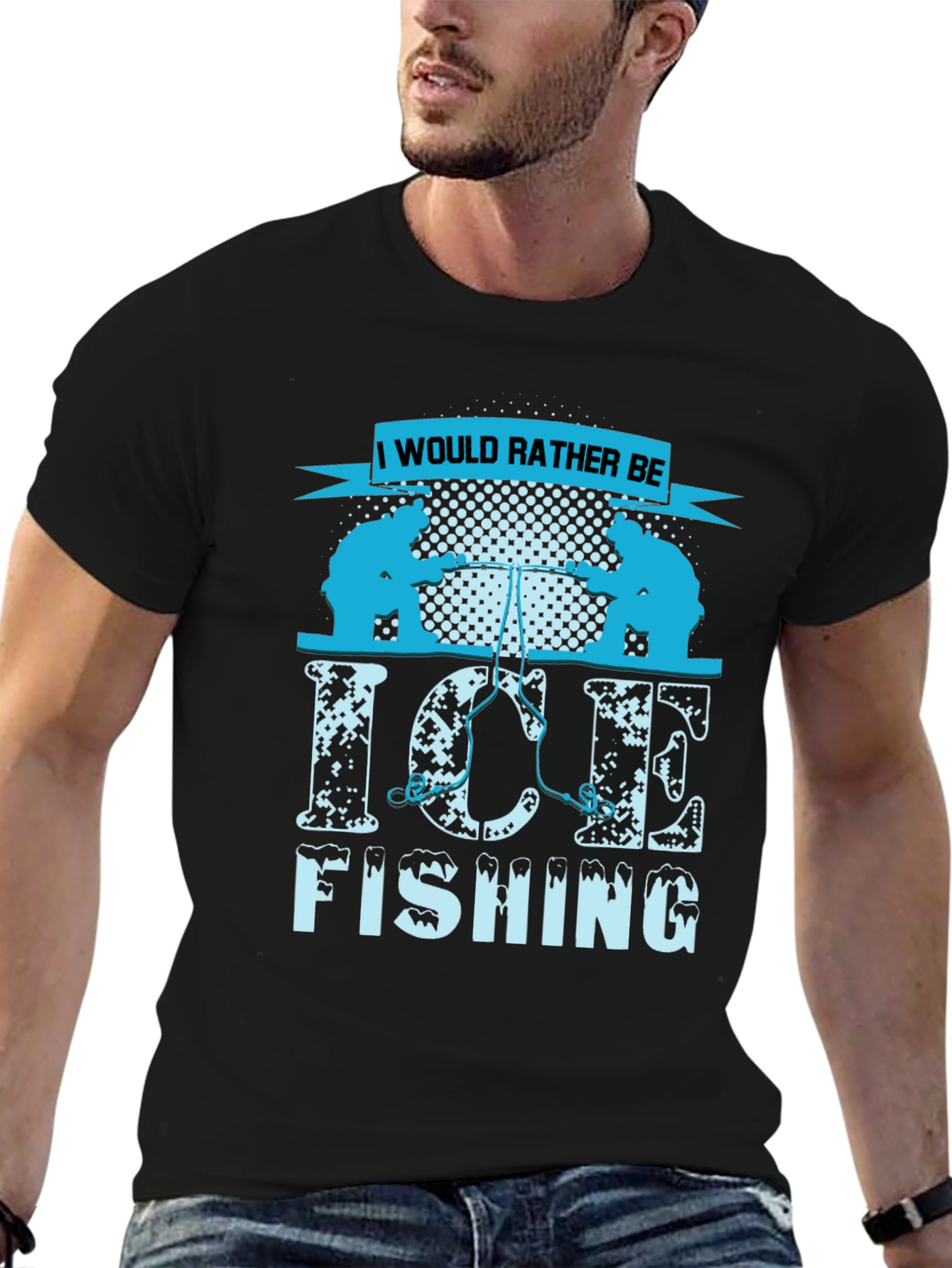 Ice Fishing Graphic Tee - I Would Rather Be