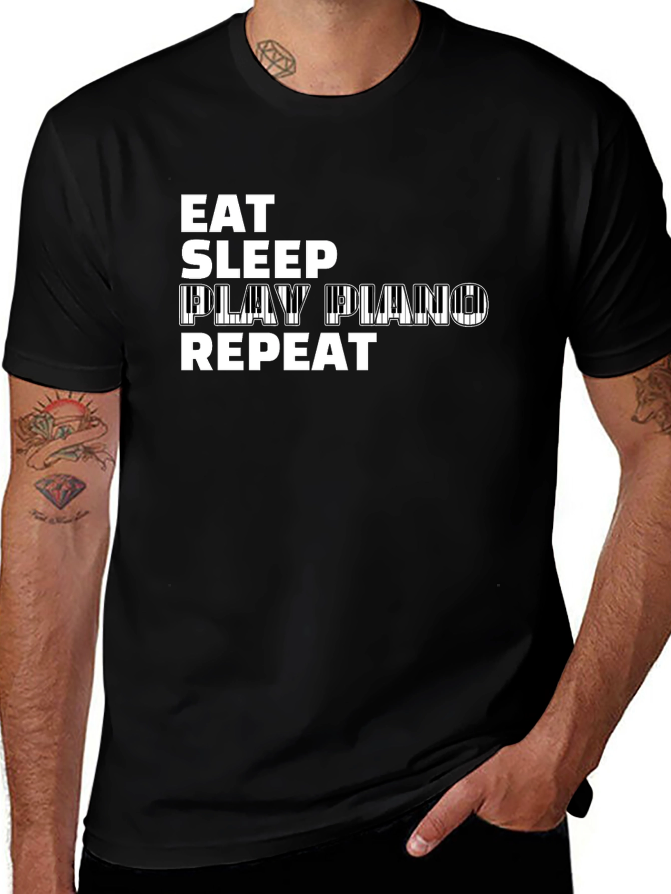 Eat Sleep Play Piano Repeat Black T-Shirt