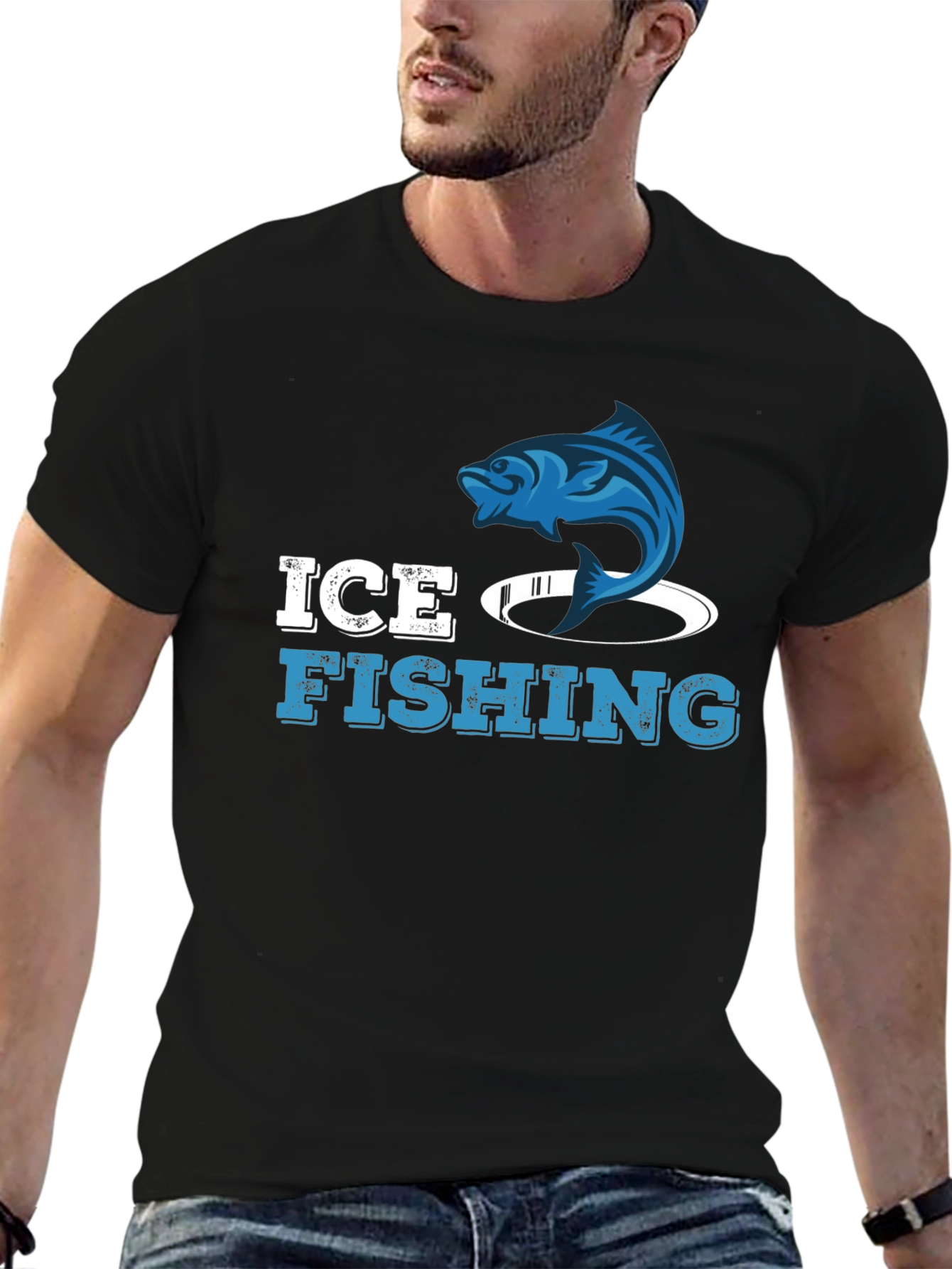 Ice Fishing Graphic T-Shirt - Black