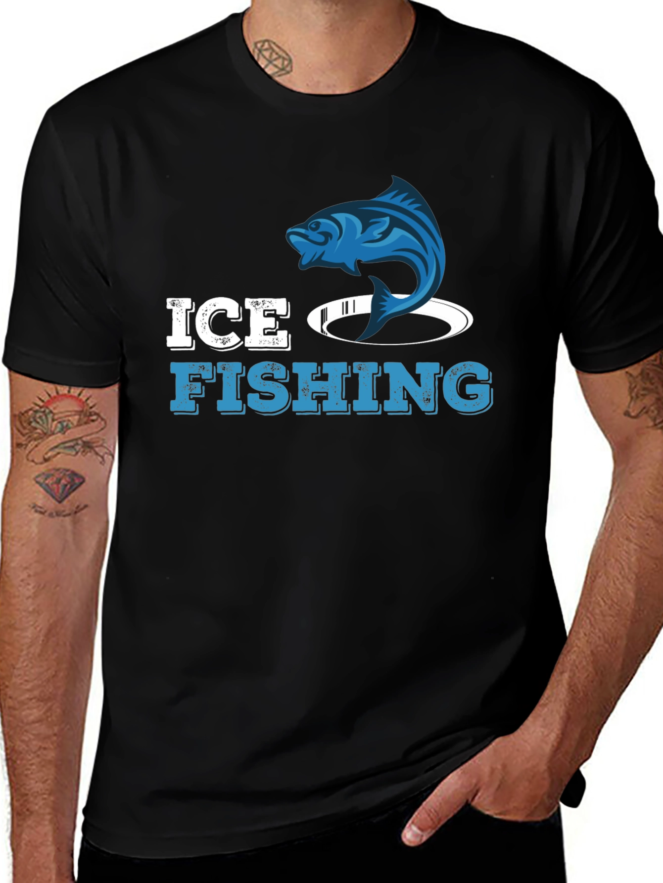 Ice Fishing Graphic T-Shirt - Black