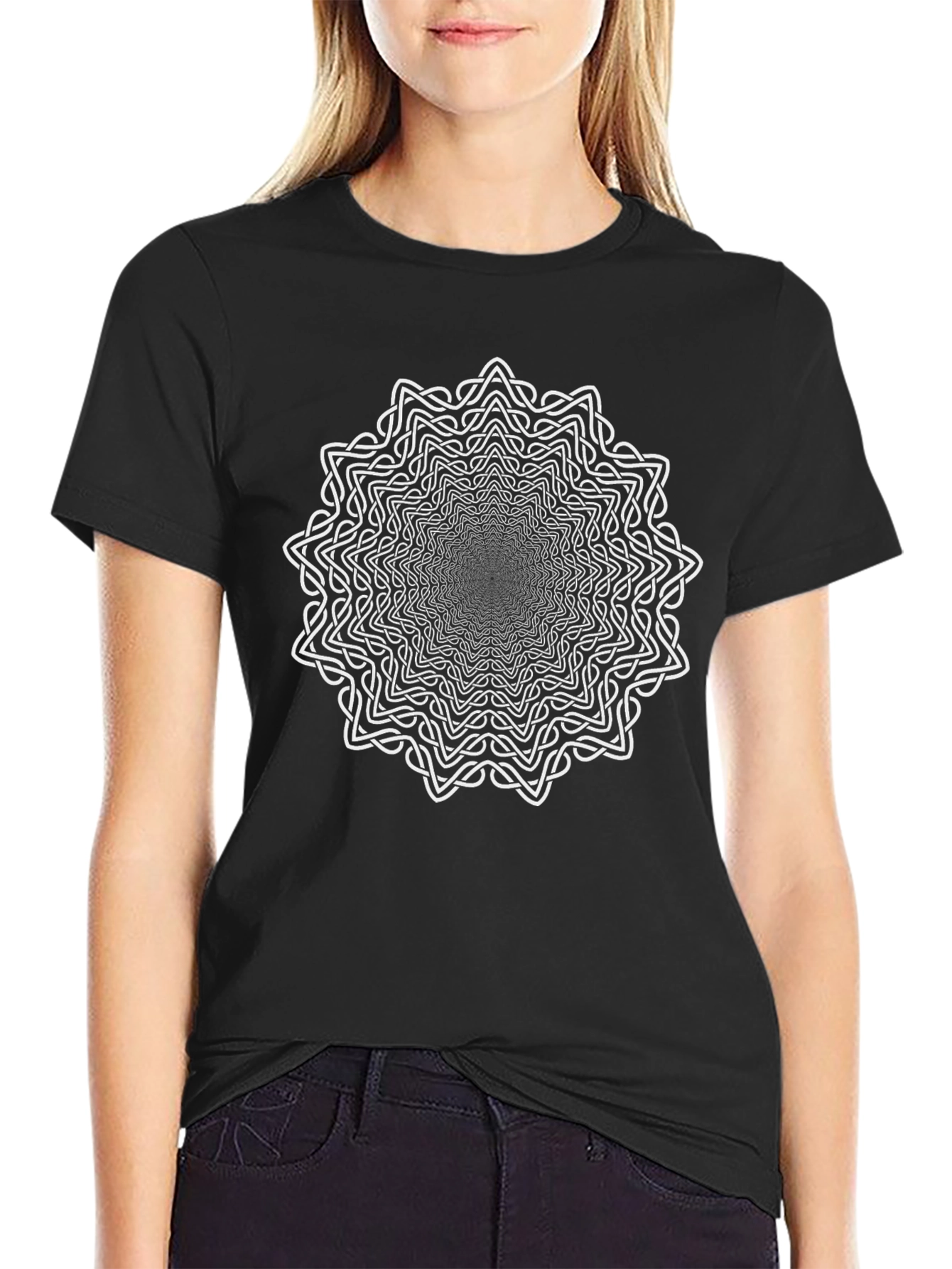 Optical Illusion Mandala Black T-Shirt