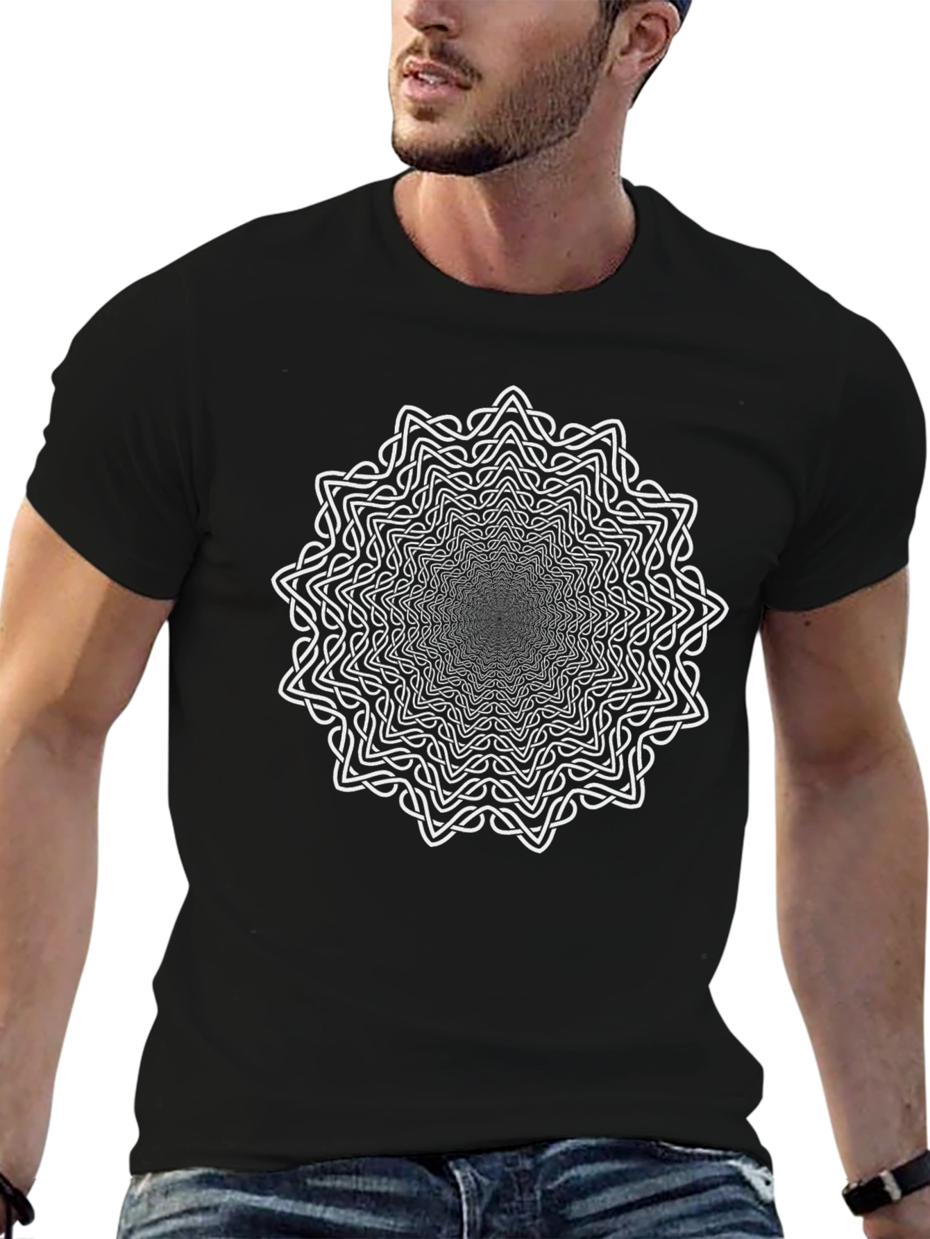 Optical Illusion Mandala Black T-Shirt