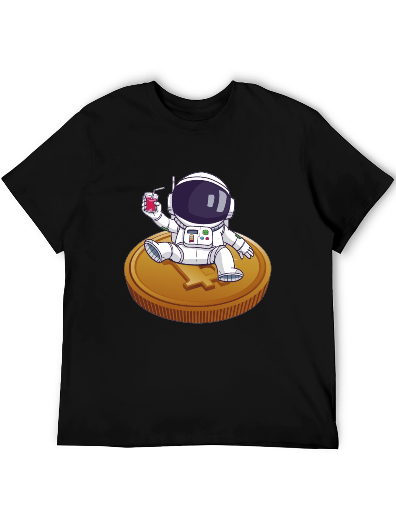 Astronaut Sipping Juice on Coin Tee