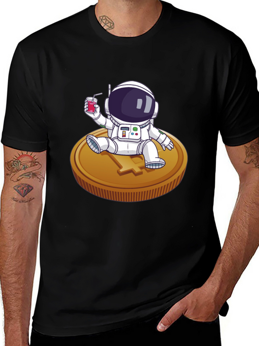 Astronaut Sipping Juice on Coin Tee