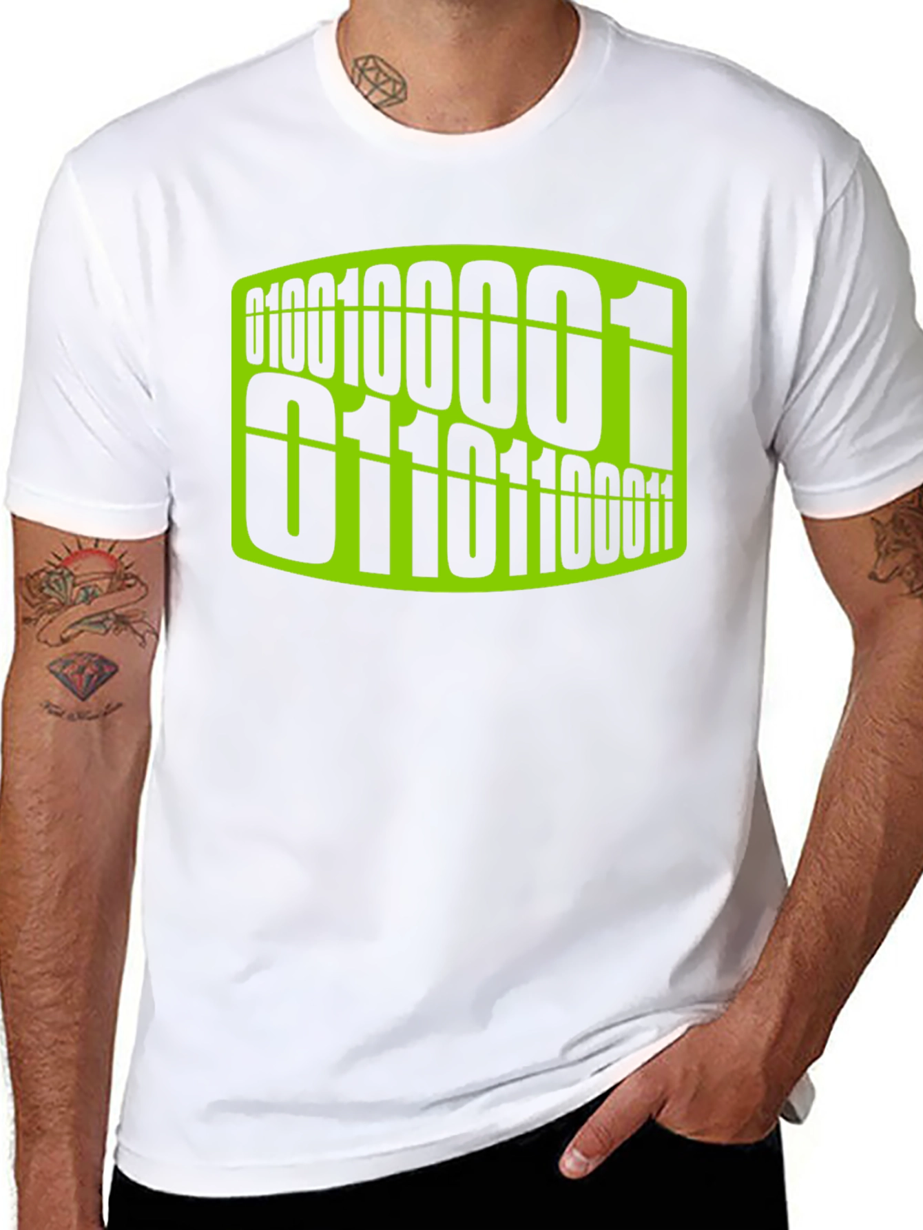 Binary Code Graphic Tee - Black Cotton Casual T-Shirt