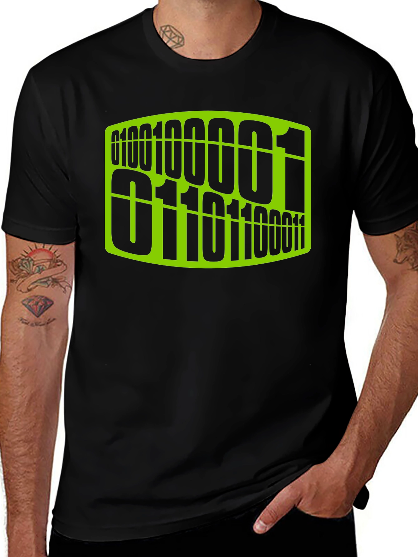Binary Code Graphic Tee - Black Cotton Casual T-Shirt