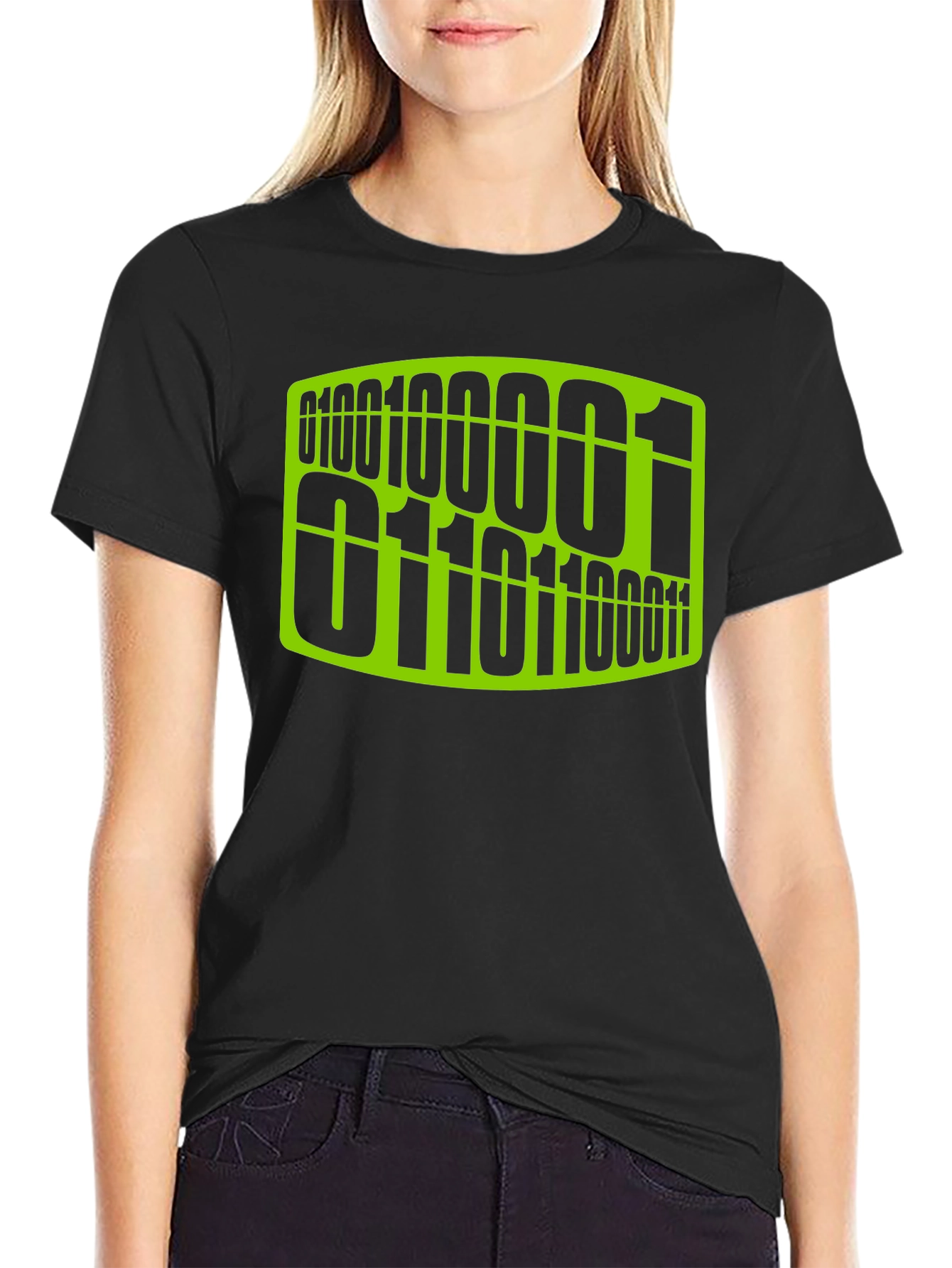 Binary Code Graphic Tee - Black Cotton Casual T-Shirt