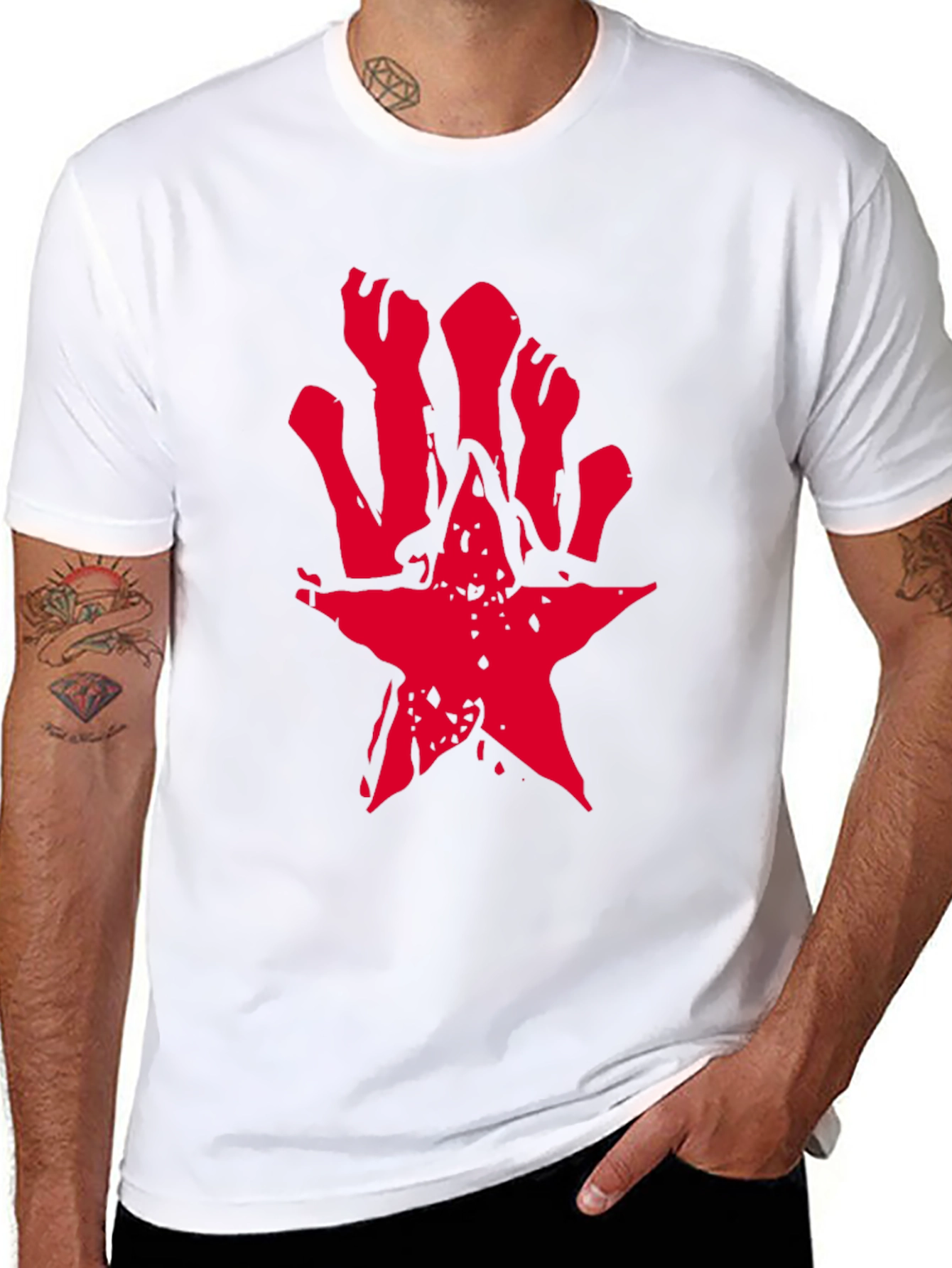 Edgy Red Star Graphic Black T-Shirt