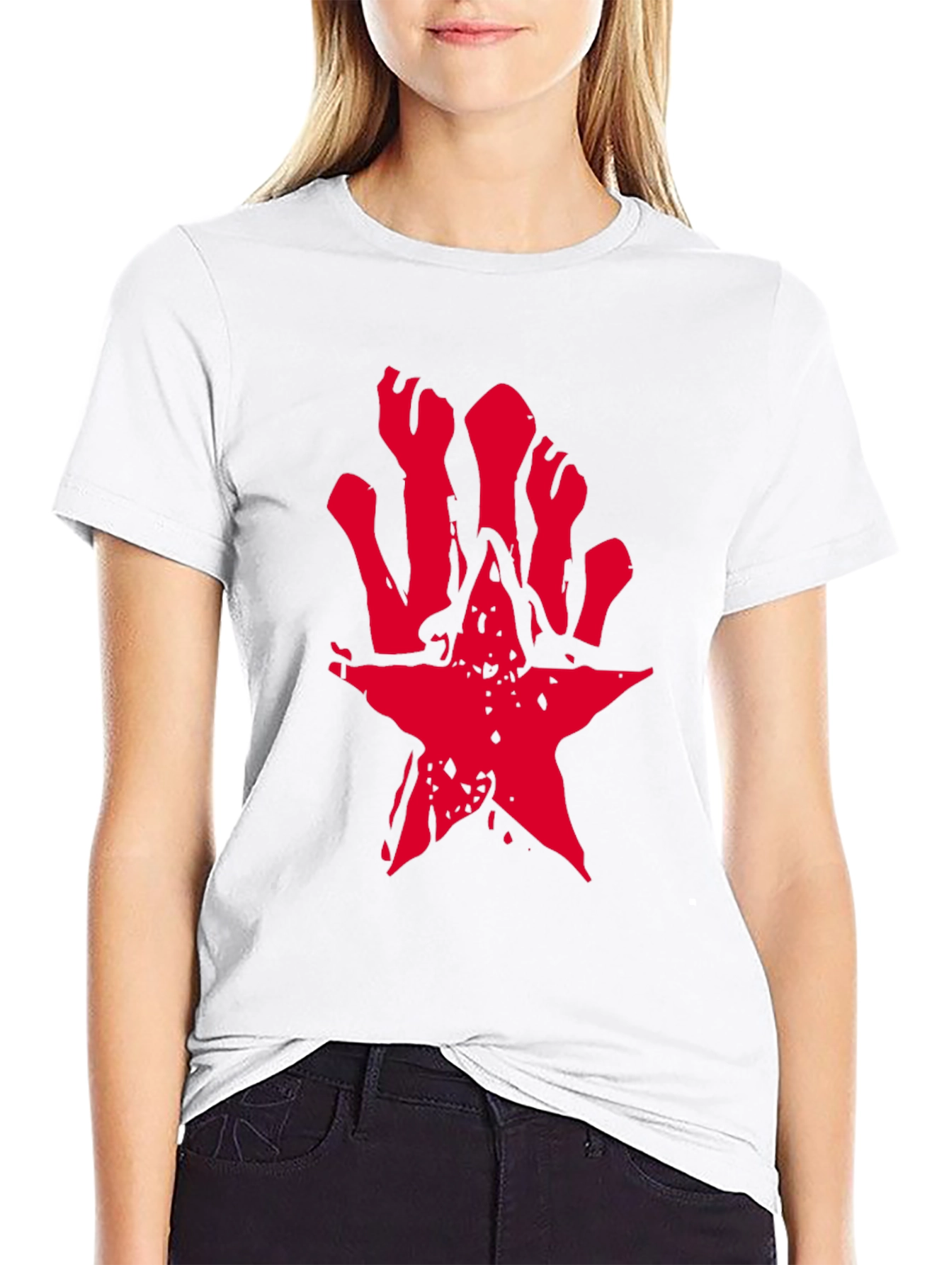 Edgy Red Star Graphic Black T-Shirt