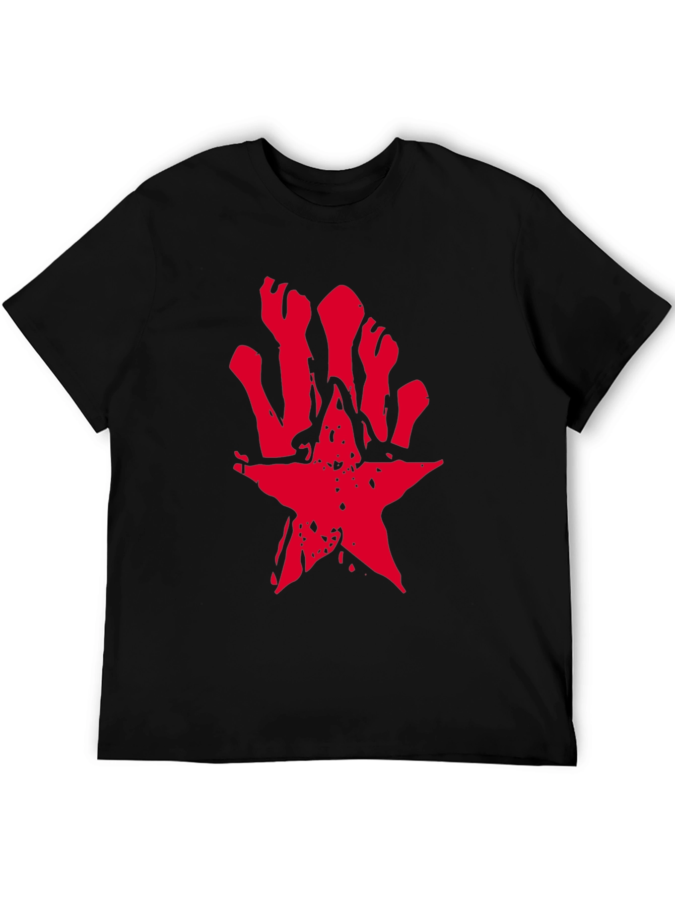 Edgy Red Star Graphic Black T-Shirt