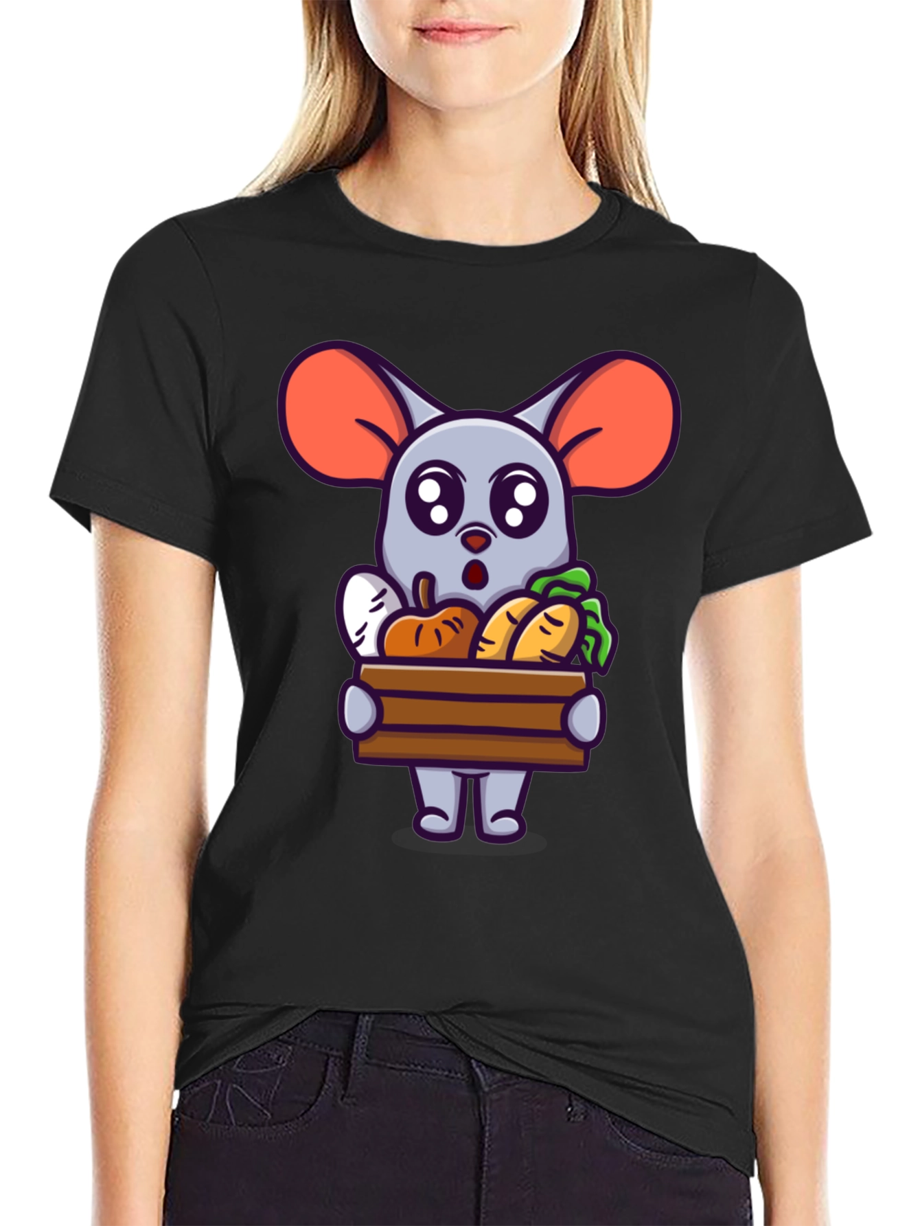 Cute Cartoon Mouse with Veggies T-Shirt