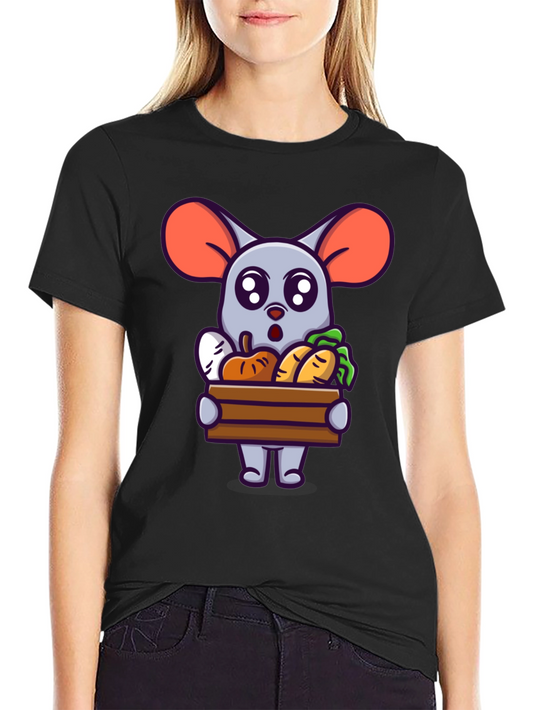 Cute Cartoon Mouse with Veggies T-Shirt