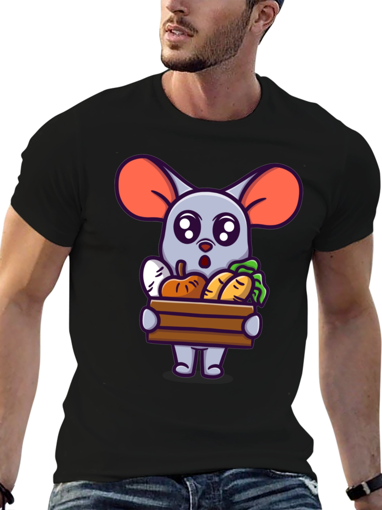 Cute Cartoon Mouse with Veggies T-Shirt