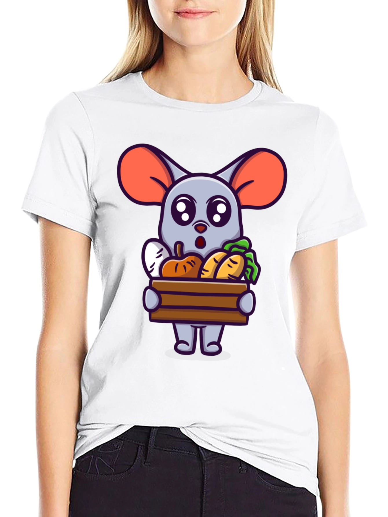Cute Cartoon Mouse with Veggies T-Shirt