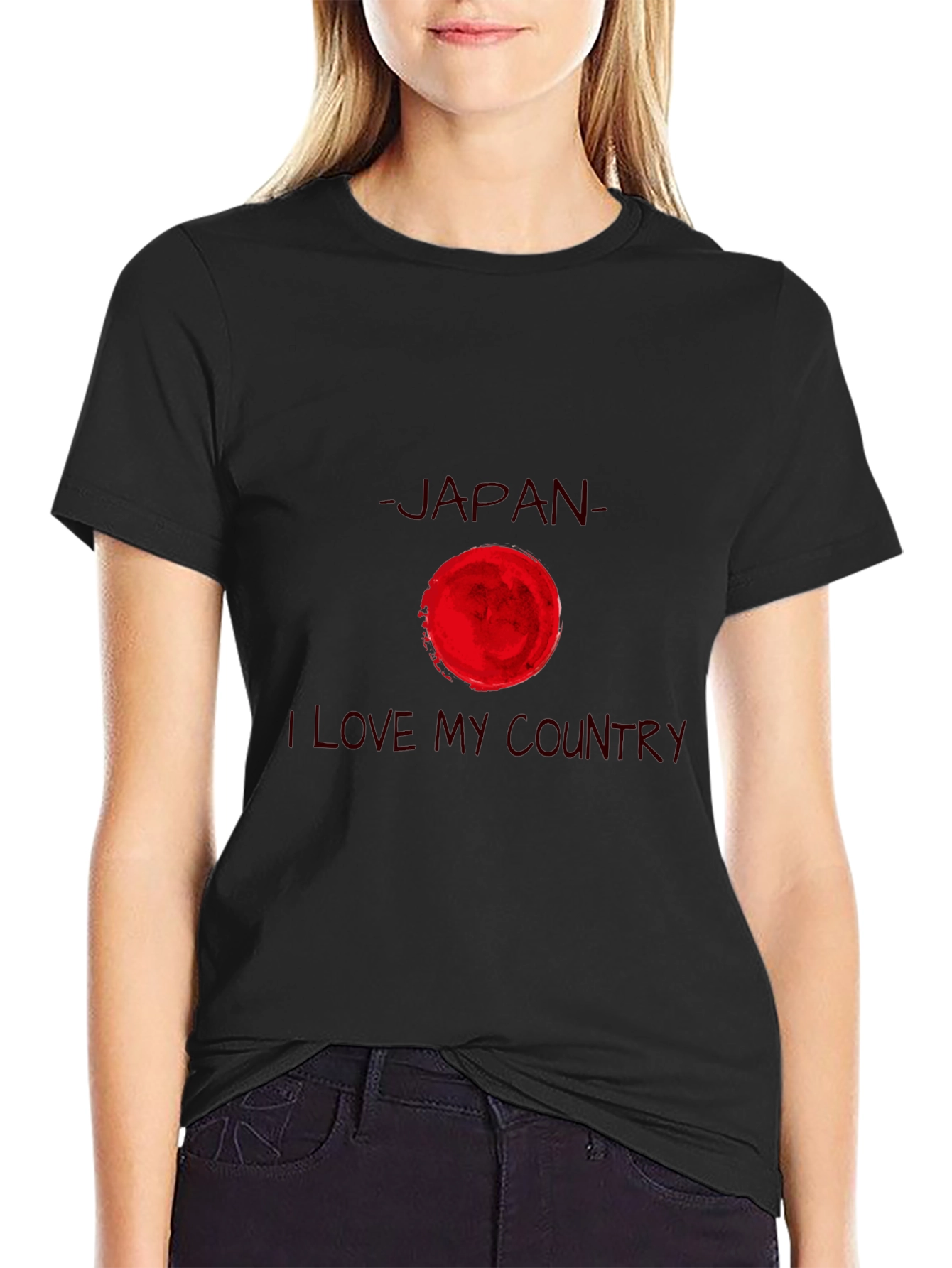 Japan Flag Graphic Print Black T-Shirt
