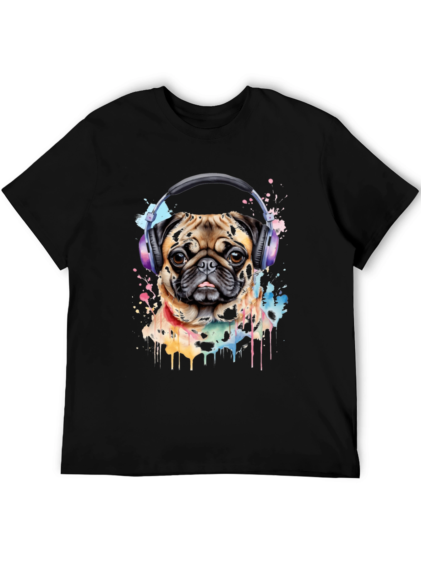 Pug with Headphones Graphic Tee