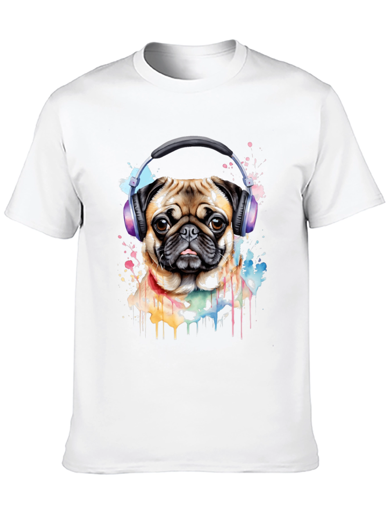 Pug with Headphones Graphic Tee