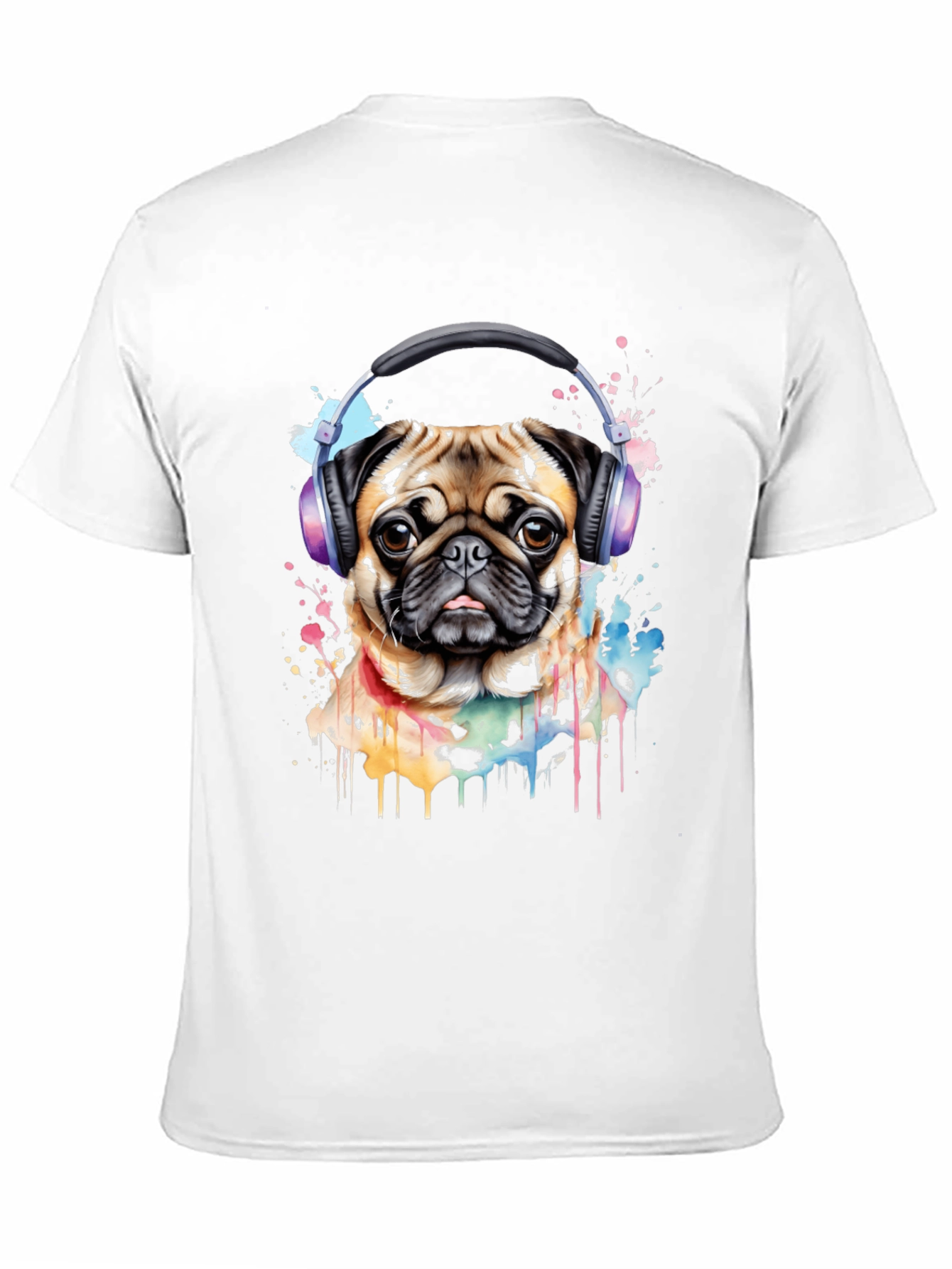 Pug with Headphones Graphic Tee