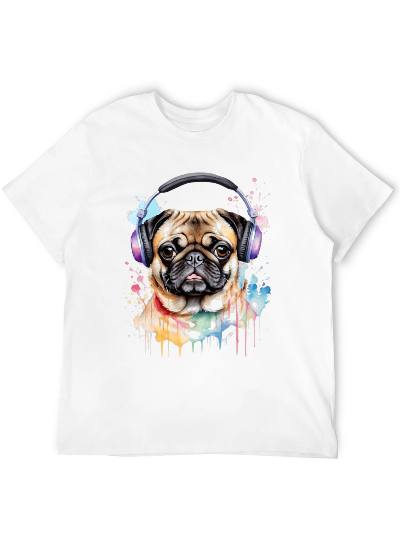 Pug with Headphones Graphic Tee