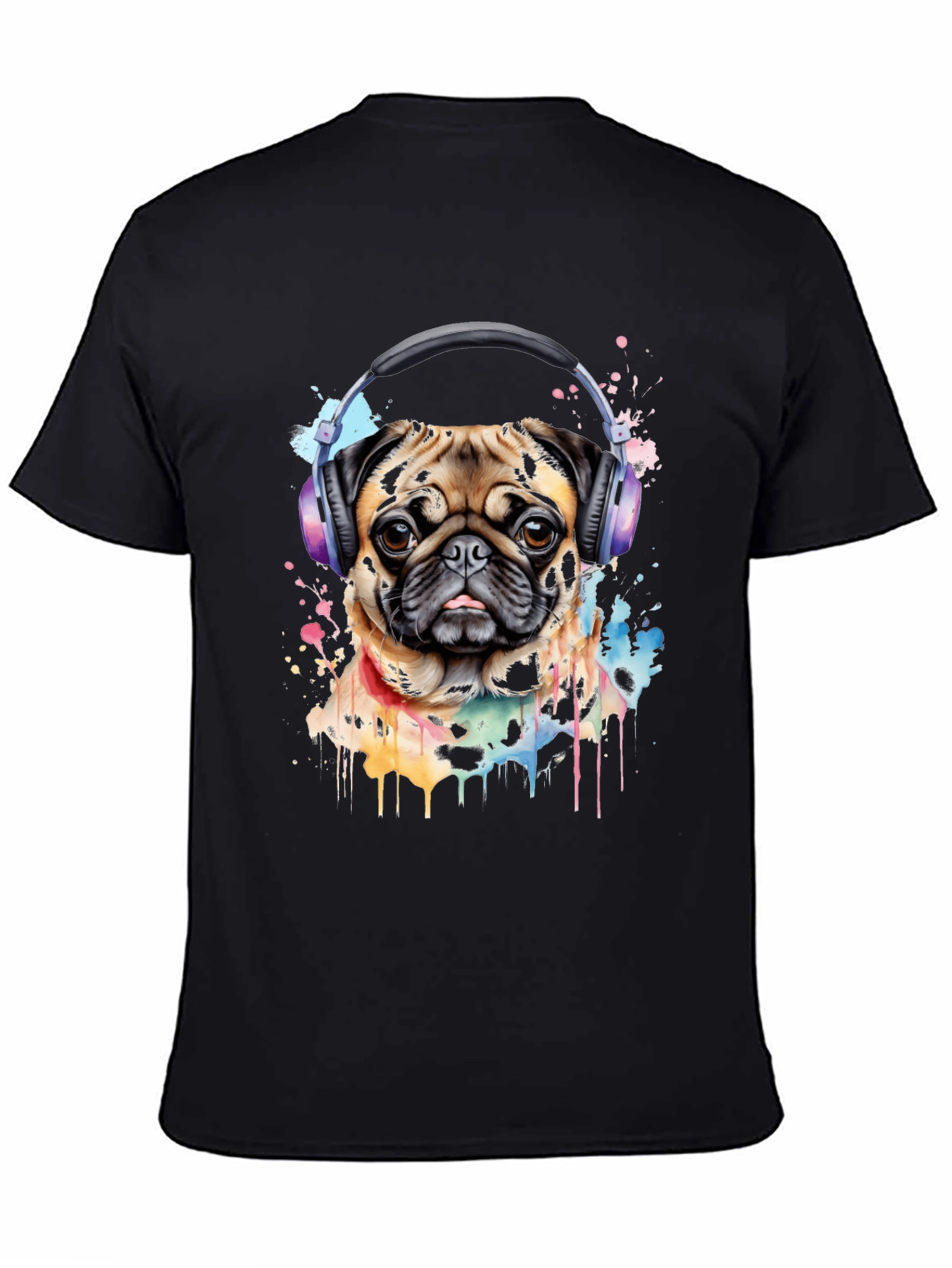 Pug with Headphones Graphic Tee