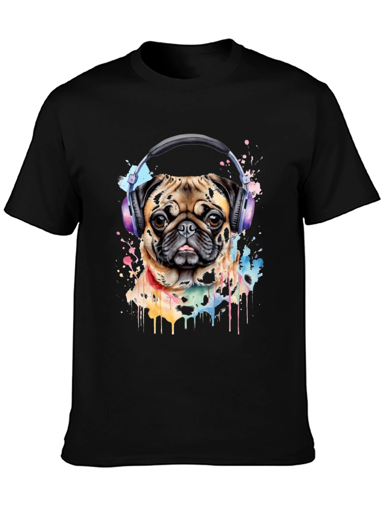 Pug with Headphones Graphic Tee