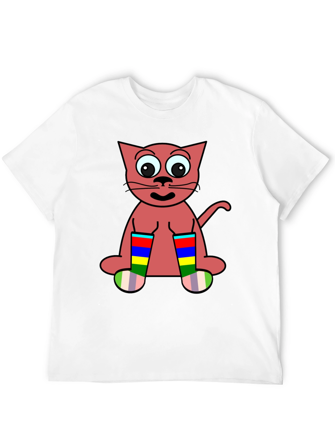 Cartoon Cat Rainbow Socks Black T-Shirt