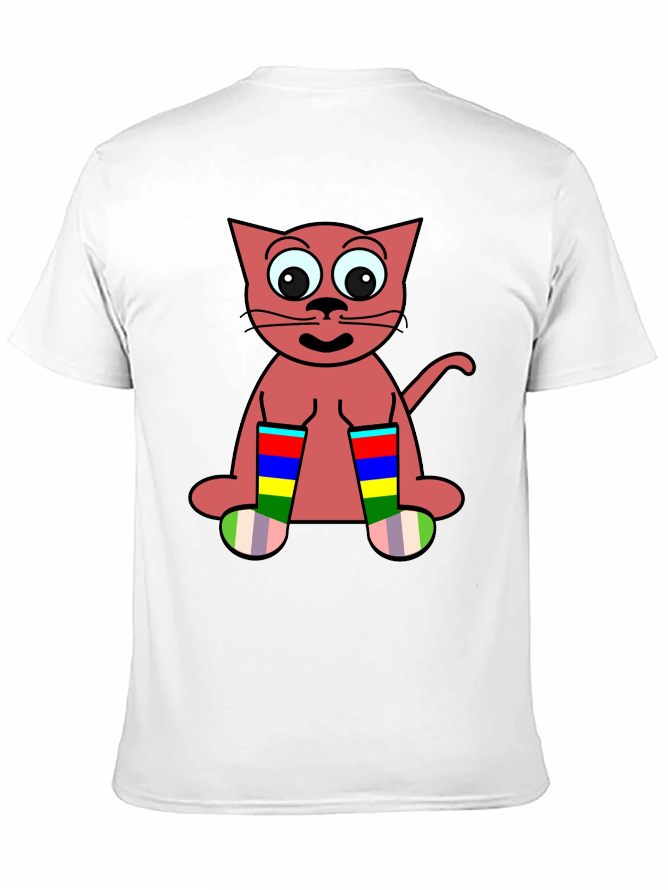 Cartoon Cat Rainbow Socks Black T-Shirt