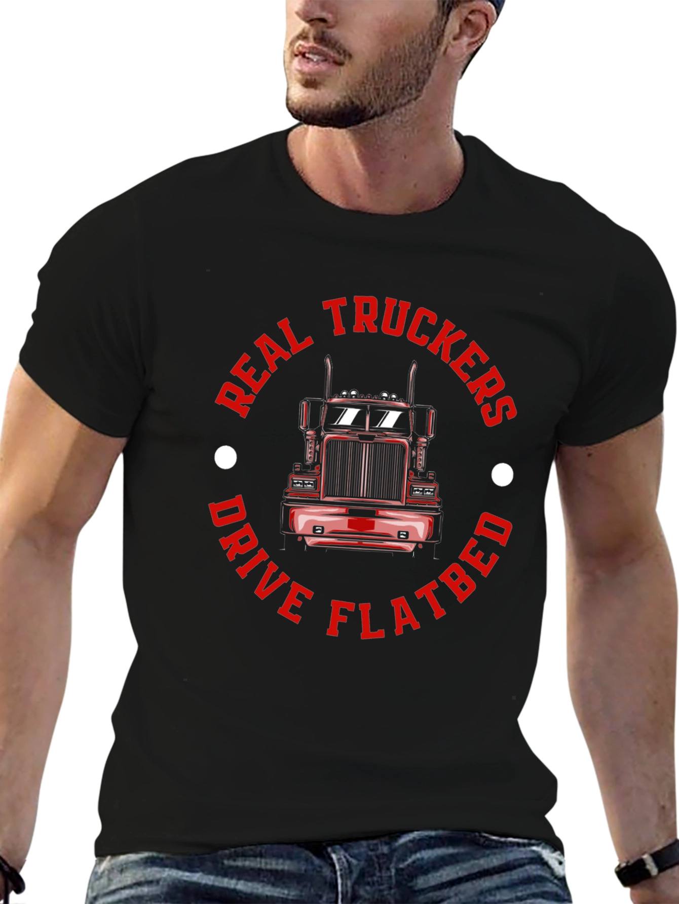 Real Truckers Drive Flatbed Black T-Shirt