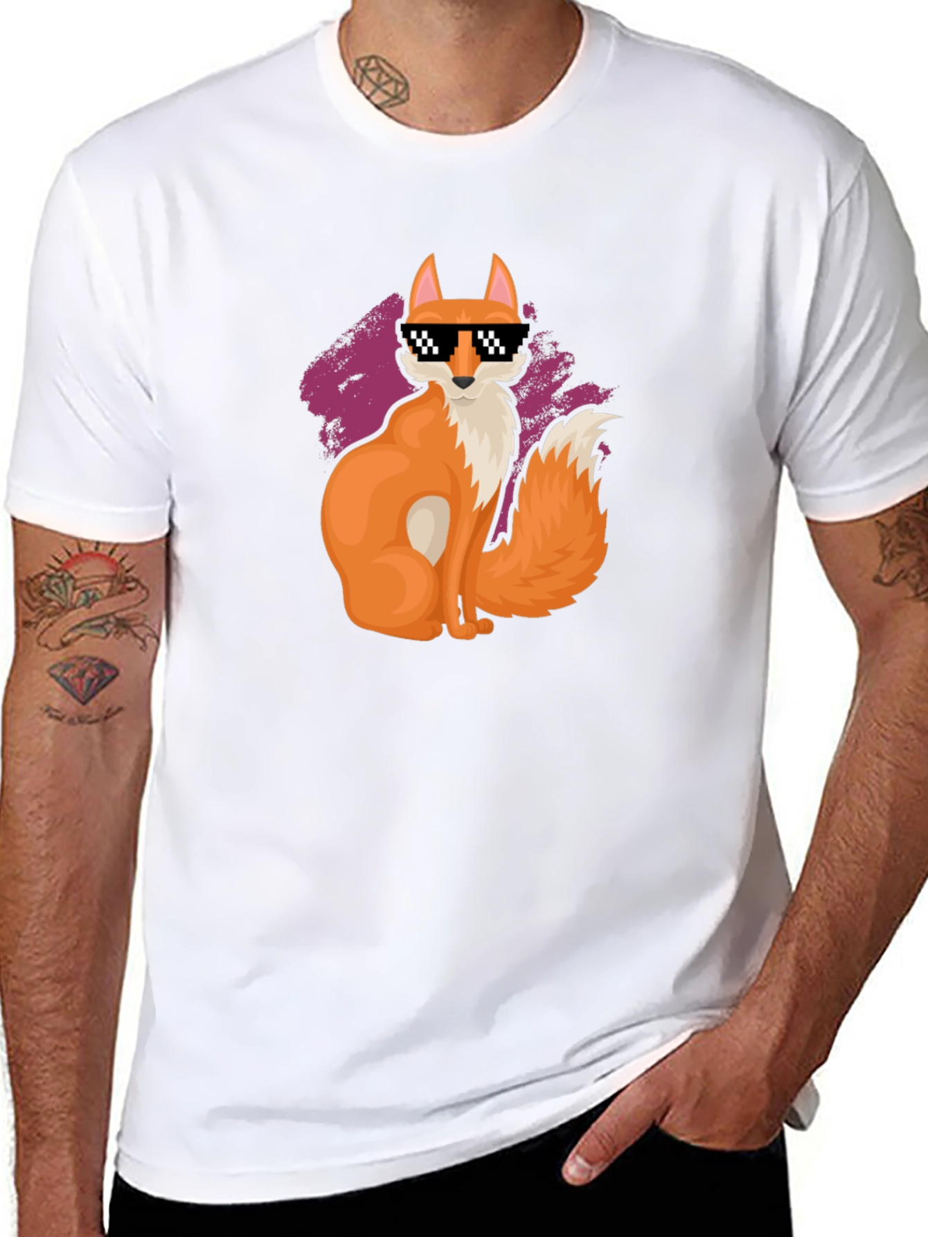 Cool Fox Pixel Sunglasses Black T-Shirt