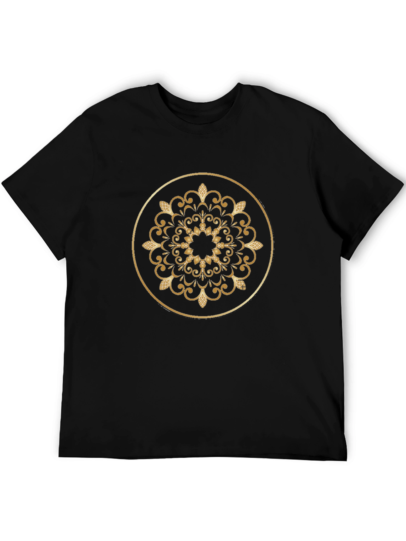 Golden Mandala Design Black T-Shirt