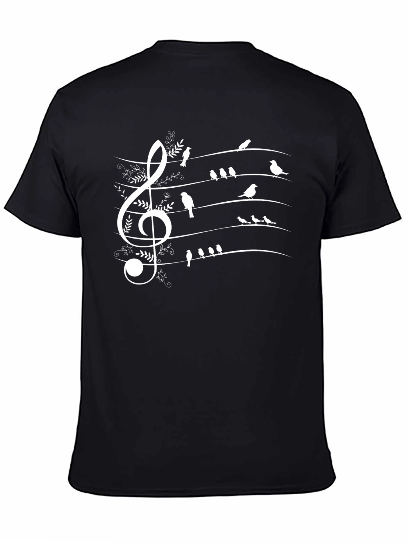 Musical Birds Staff Graphic T-Shirt - Black