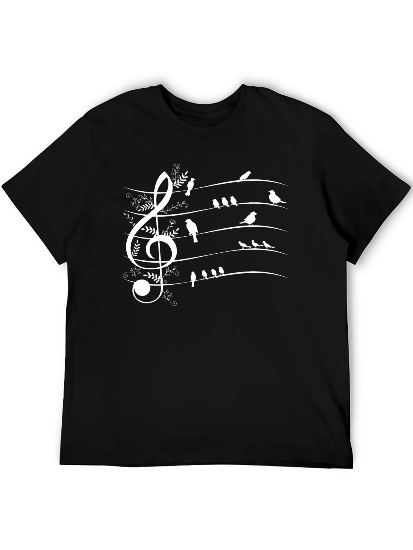 Musical Birds Staff Graphic T-Shirt - Black