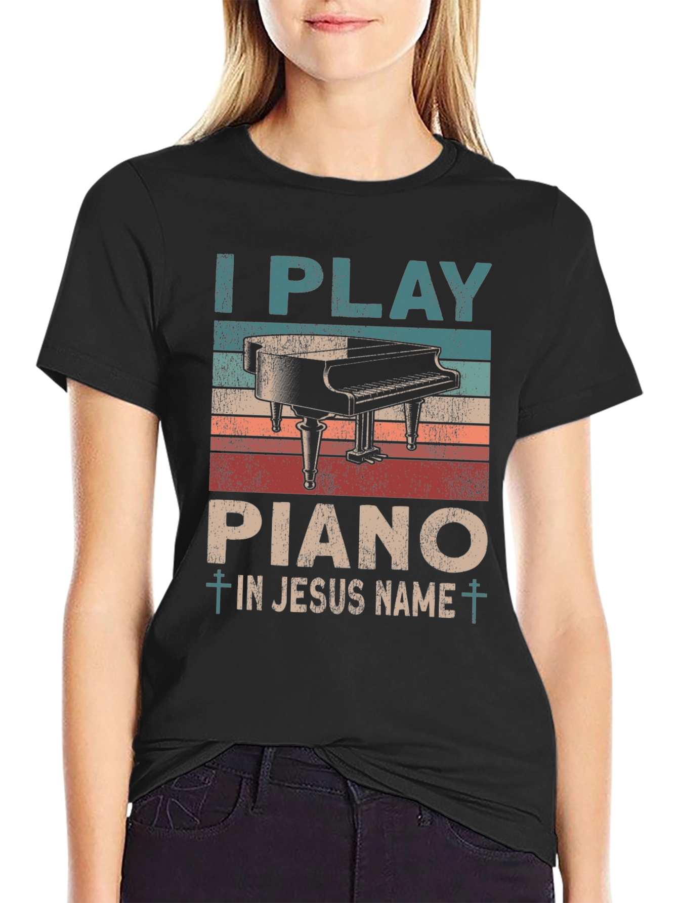 I Play Piano in Jesus Name Graphic Tee