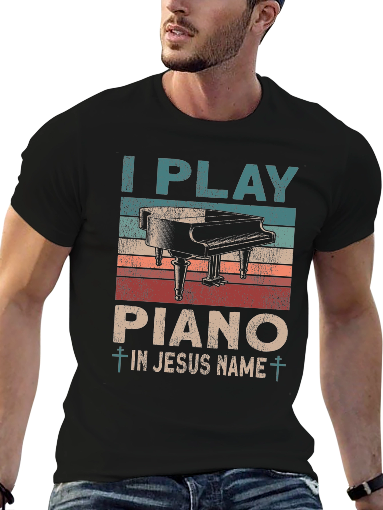I Play Piano in Jesus Name Graphic Tee