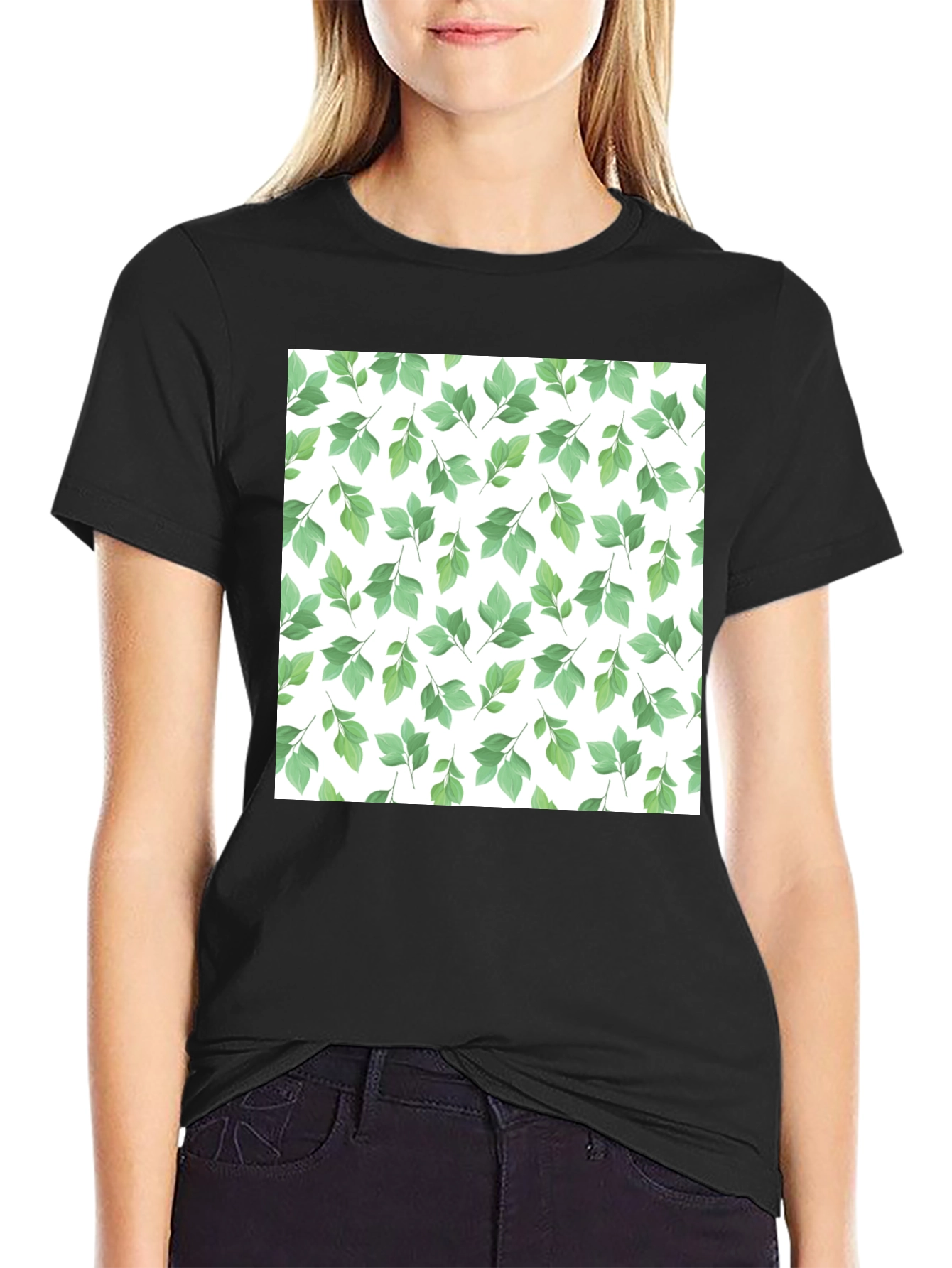 Green Leaf Pattern Tee - Stylish Nature Inspired Design