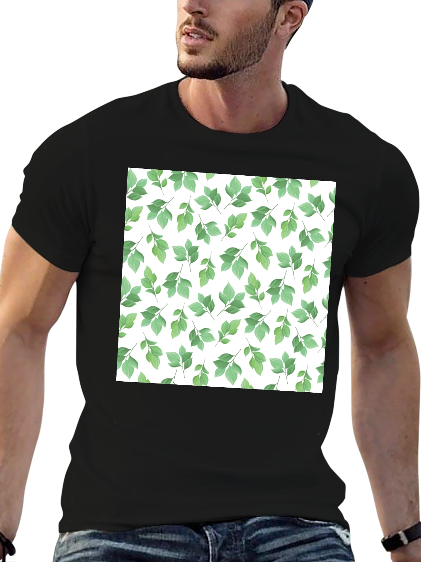 Green Leaf Pattern Tee - Stylish Nature Inspired Design