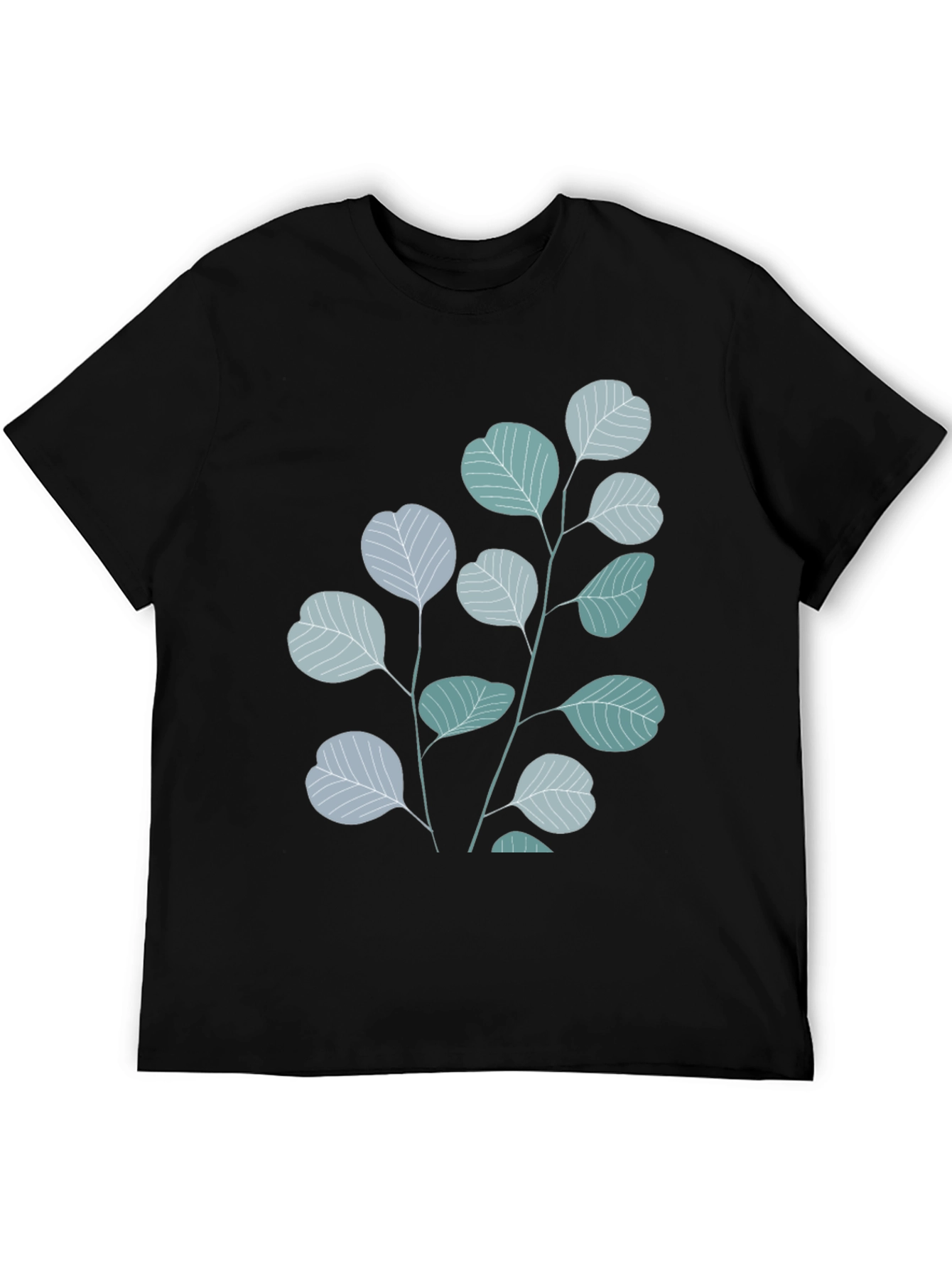 Botanical Leaves Graphic Tee - Black Cotton Blend
