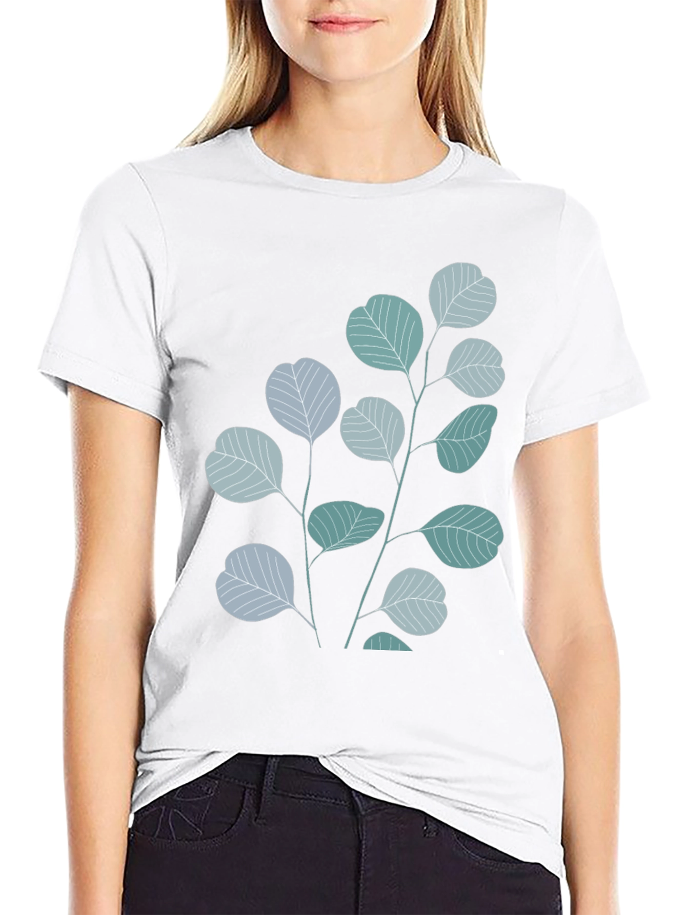 Botanical Leaves Graphic Tee - Black Cotton Blend