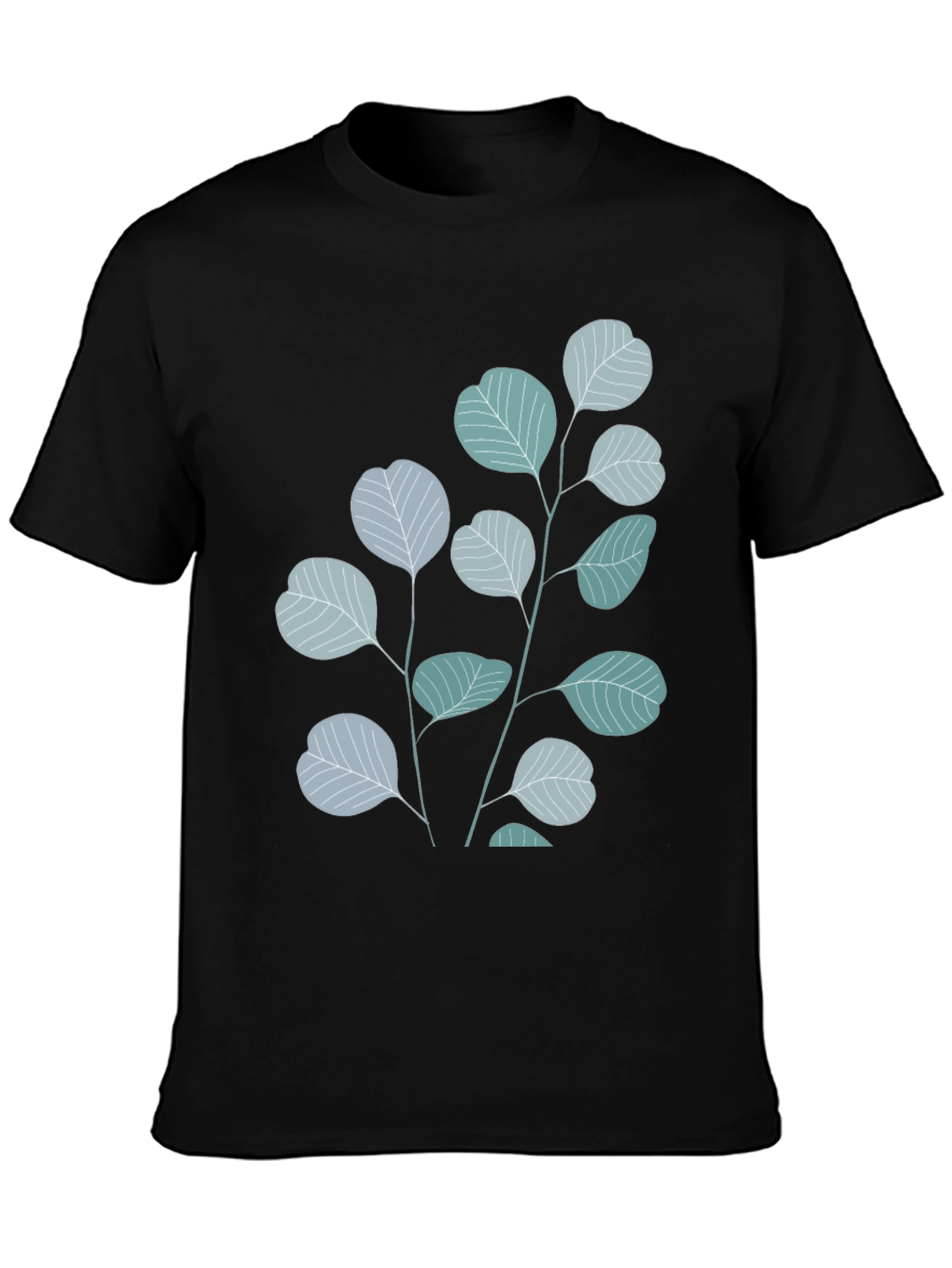 Botanical Leaves Graphic Tee - Black Cotton Blend